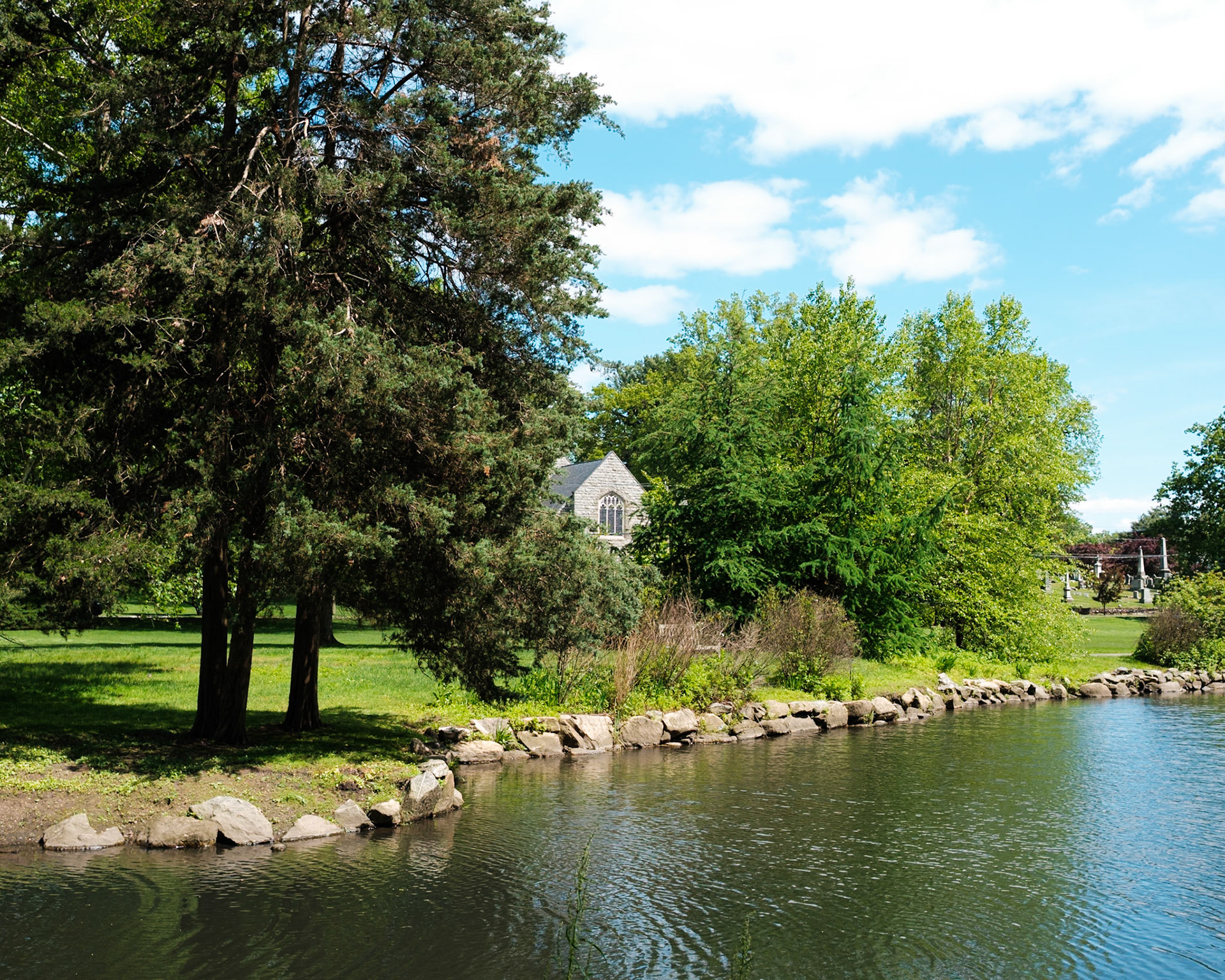 First Congregational Church and Binney Park Pond-Old Greenwich