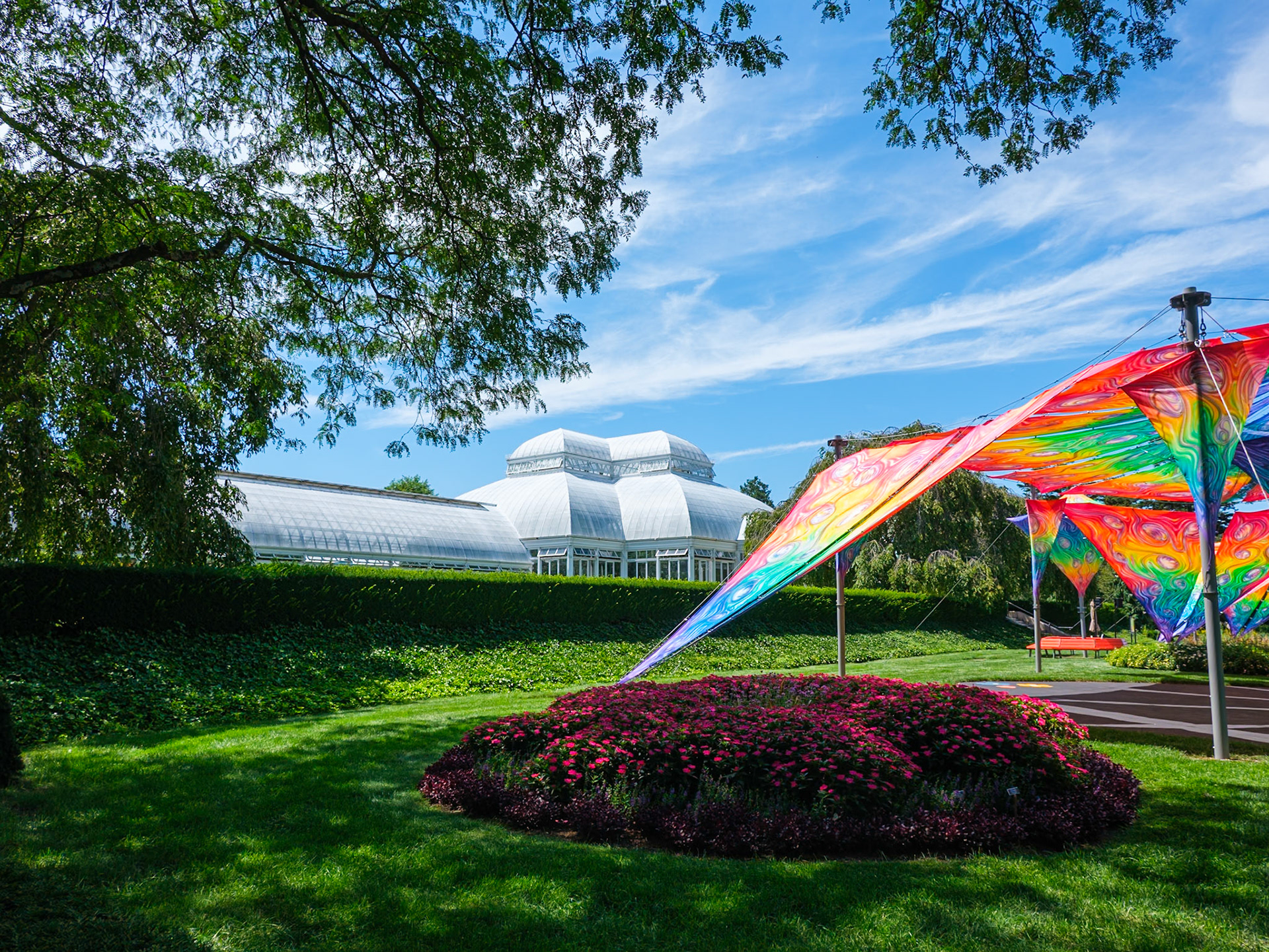 Corner Pavilion of Conservatory with Flower Power Tent at New York Botanical