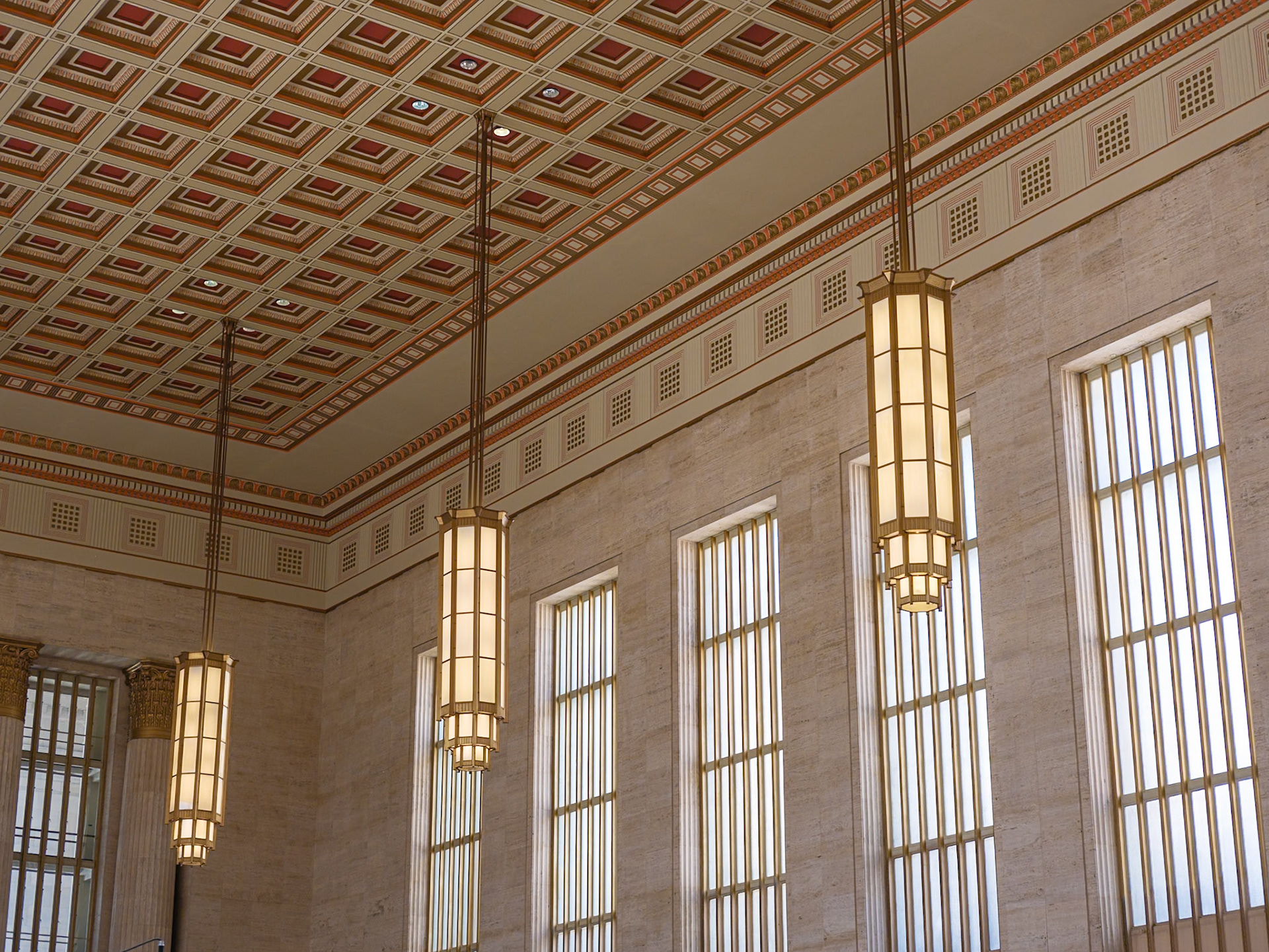 Row of Lights at Main Reception Hall 30th Street Station
