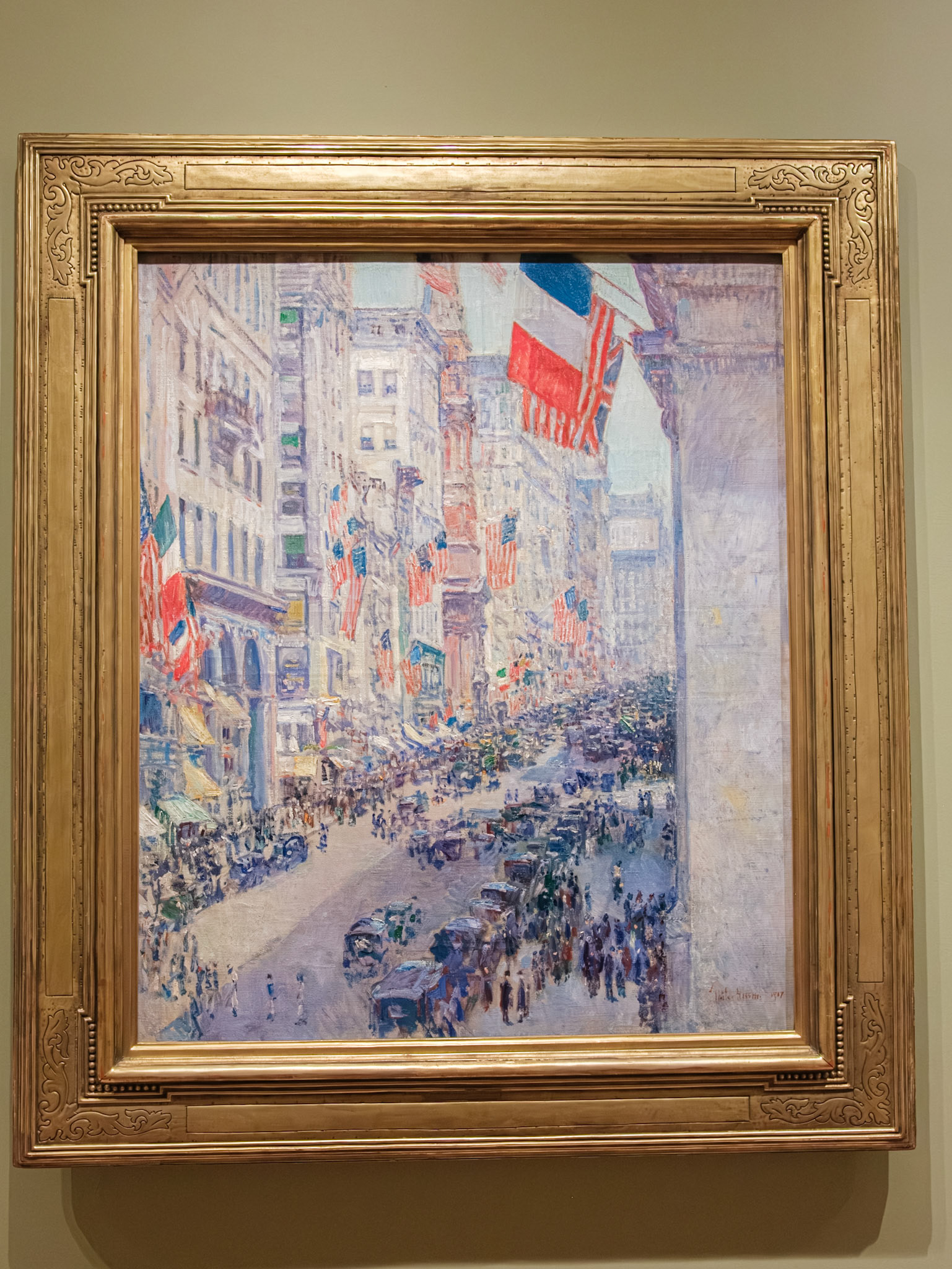 Patriotic Parade in NYC during WWI by Hassam