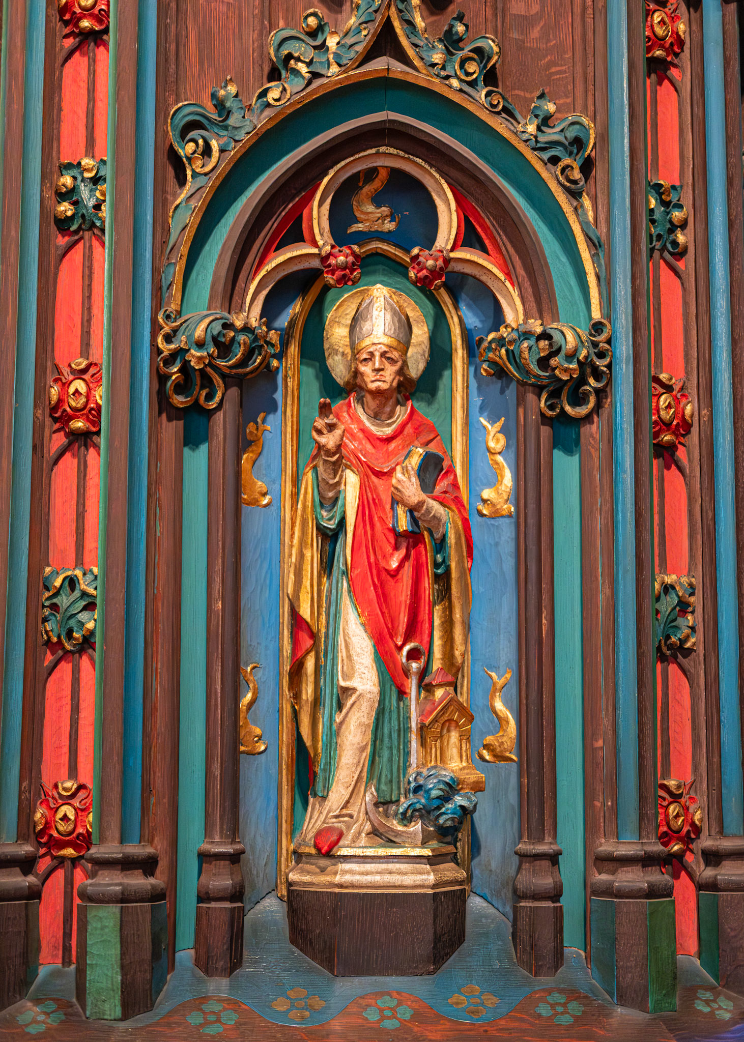 St Clement Blessing With Anchor and Bible Figure on Pulpit at St Clement Church Philadelphia