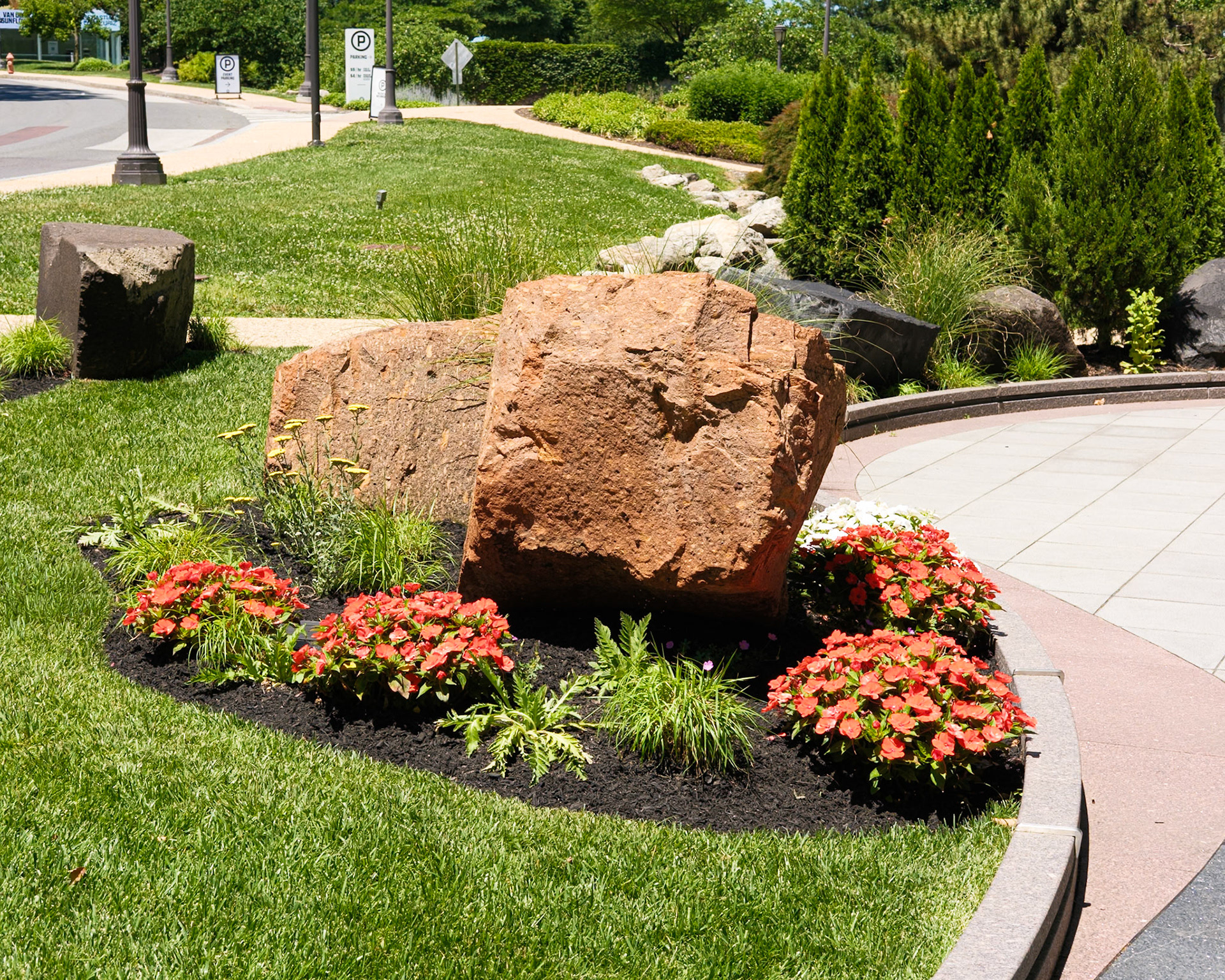 Large Tan Rock and Flowers at Armenian Memorial Park
