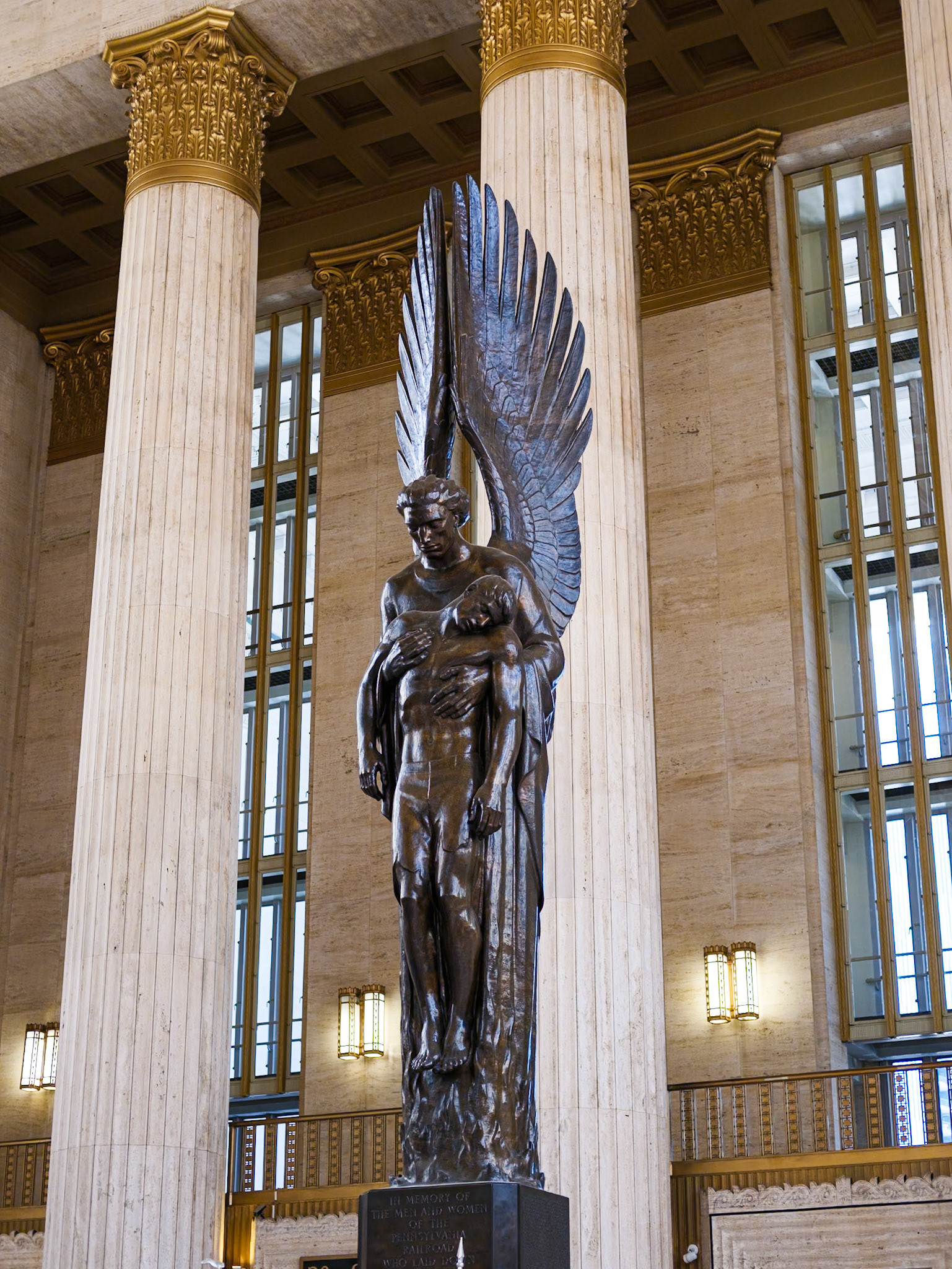Statue of Angel Carrying Dead Serviceman to Heaven at 30th Street Station