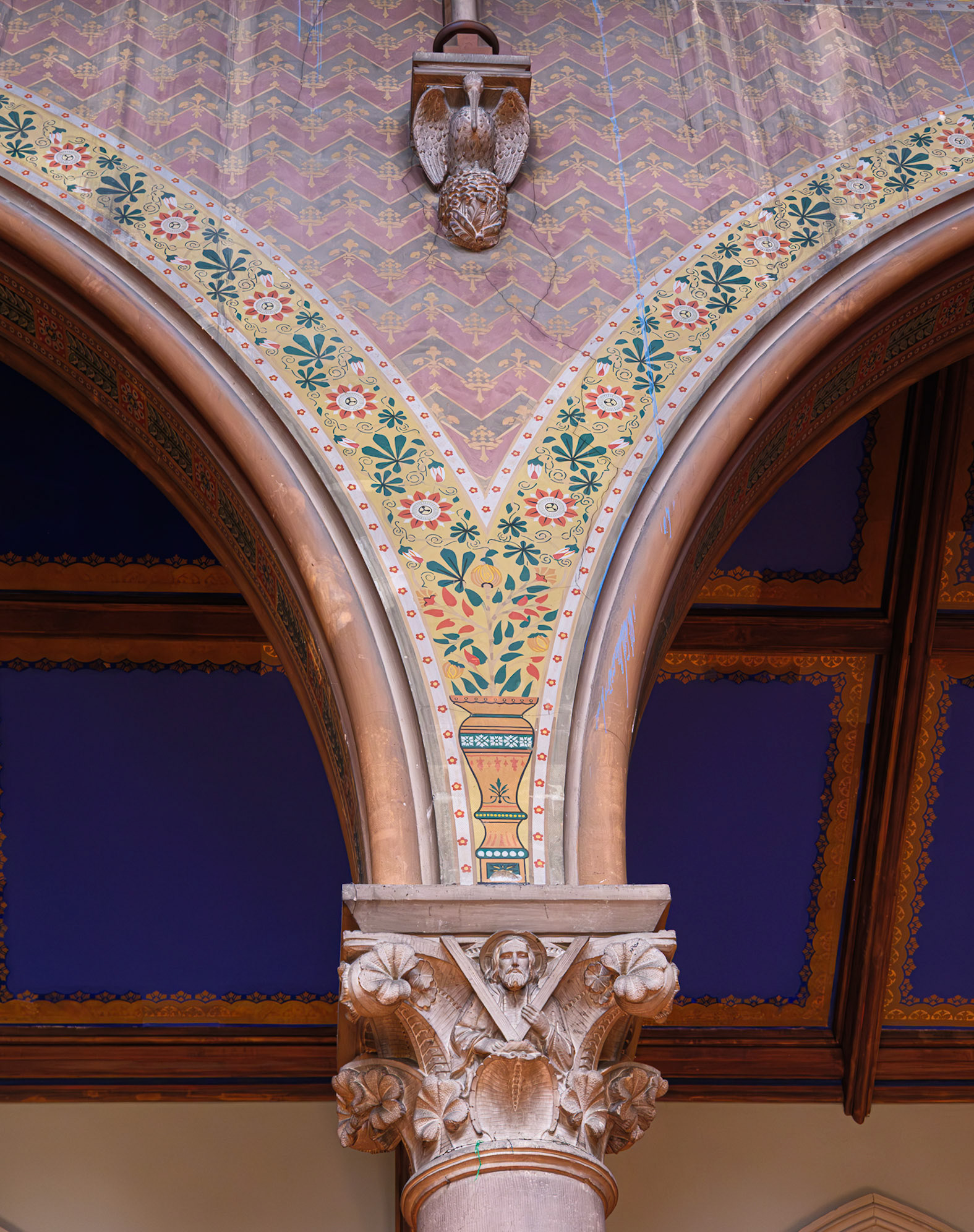 Stencil Work and Figures in Archways at St Paul Church Brooklyn