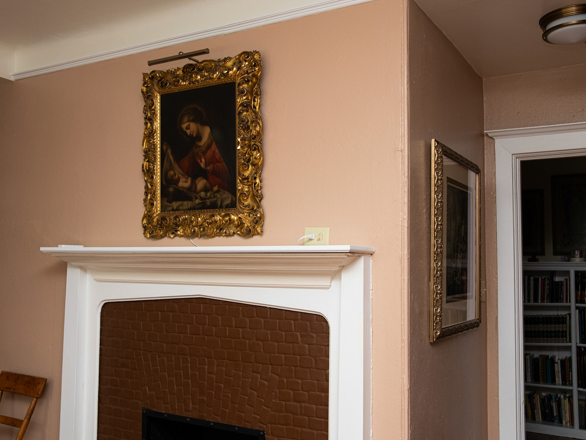 Picture of Virgin and Child Over Library Fireplace