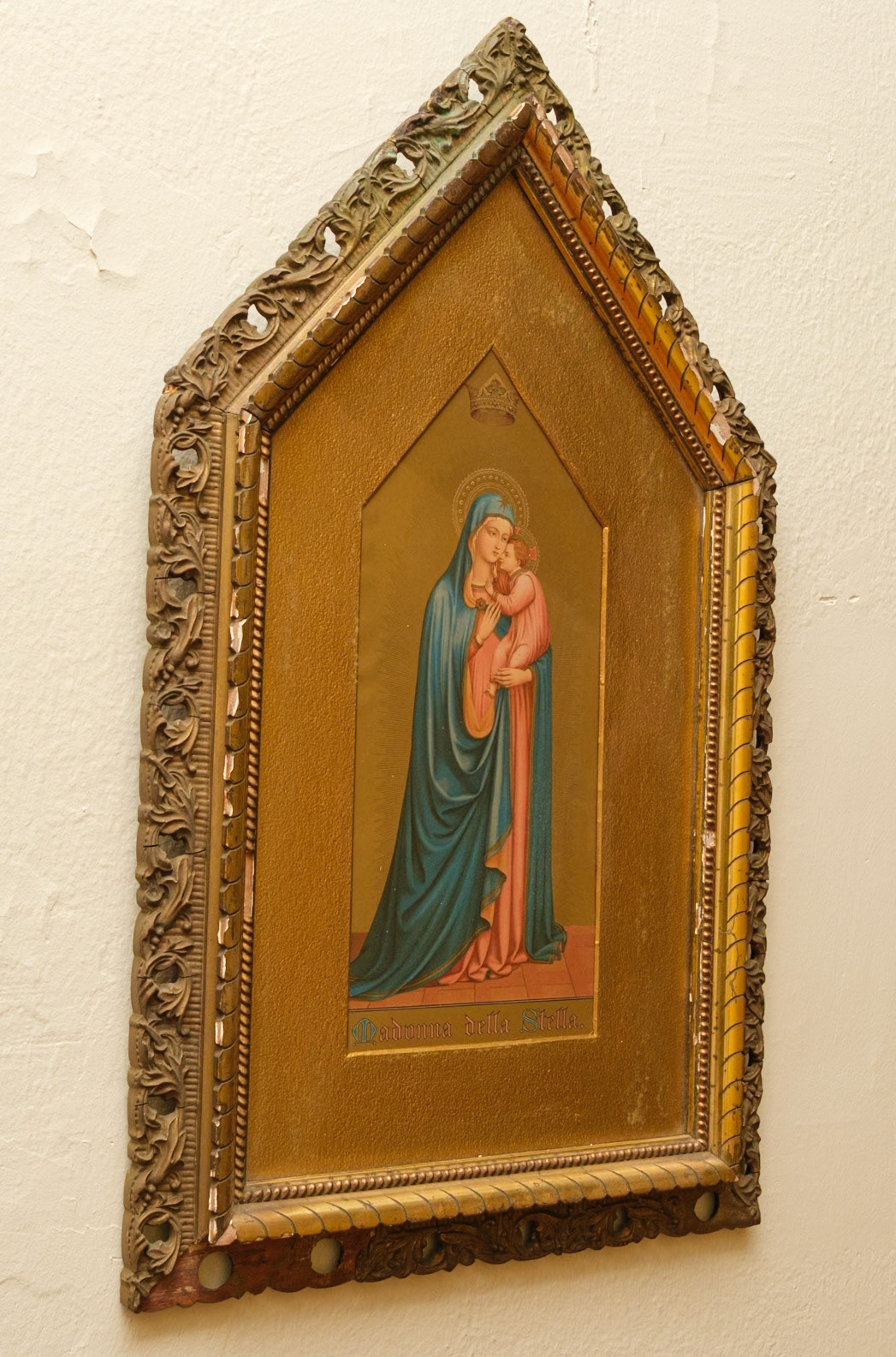 Virgin and Child on Pointed Plaque at Second Floor of Rectory