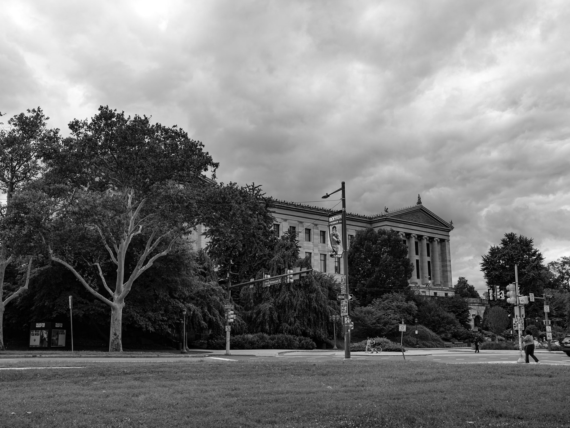 North Side of Art Museum in Black and White with clouds August 2026