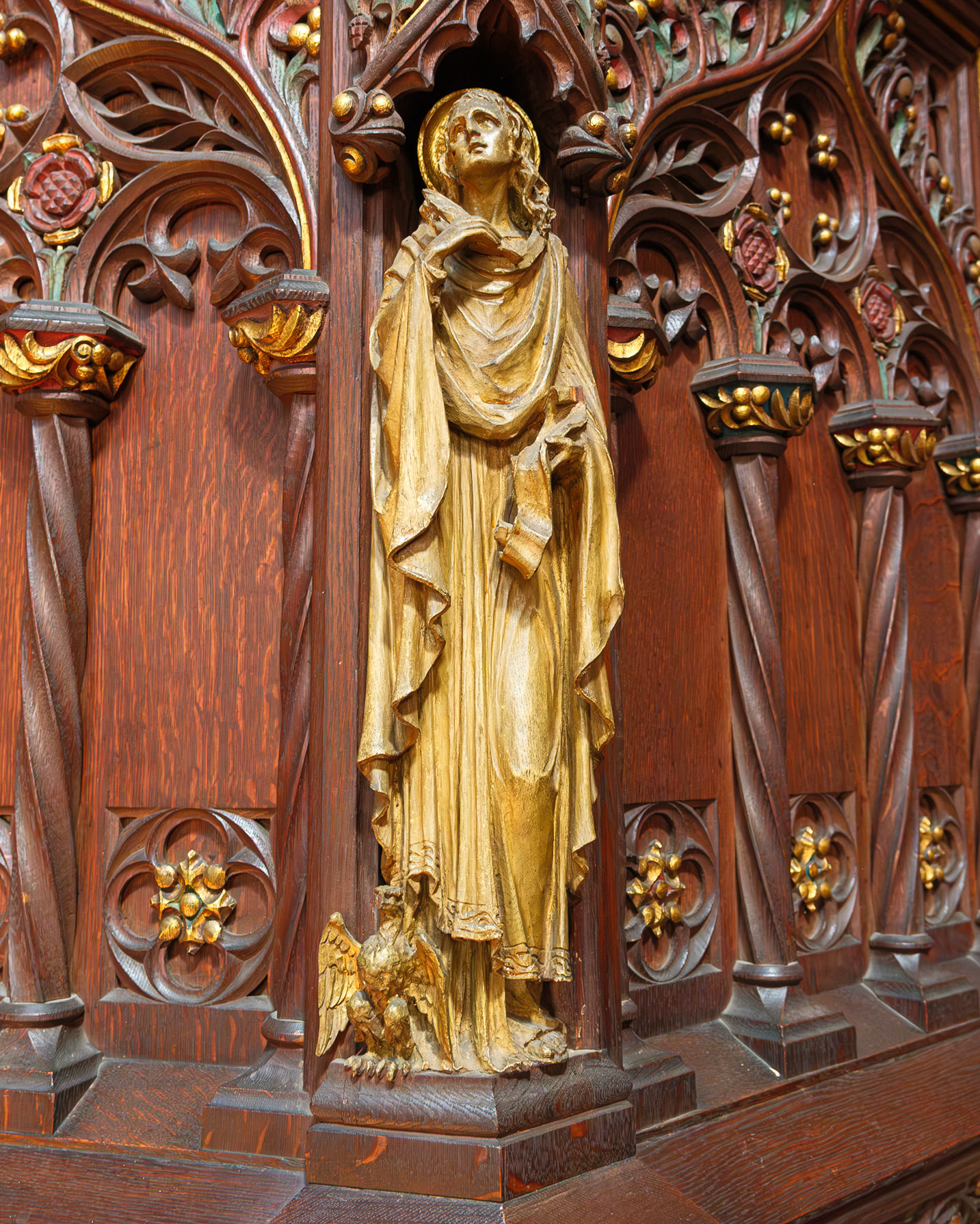 Saint With Eagle Figure on Pulpit at St Paul Church Brooklyn