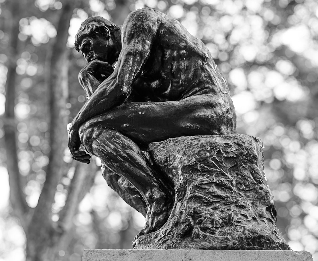 The Thinker's Left Side Rodin Museum July  2024 (Black and White)