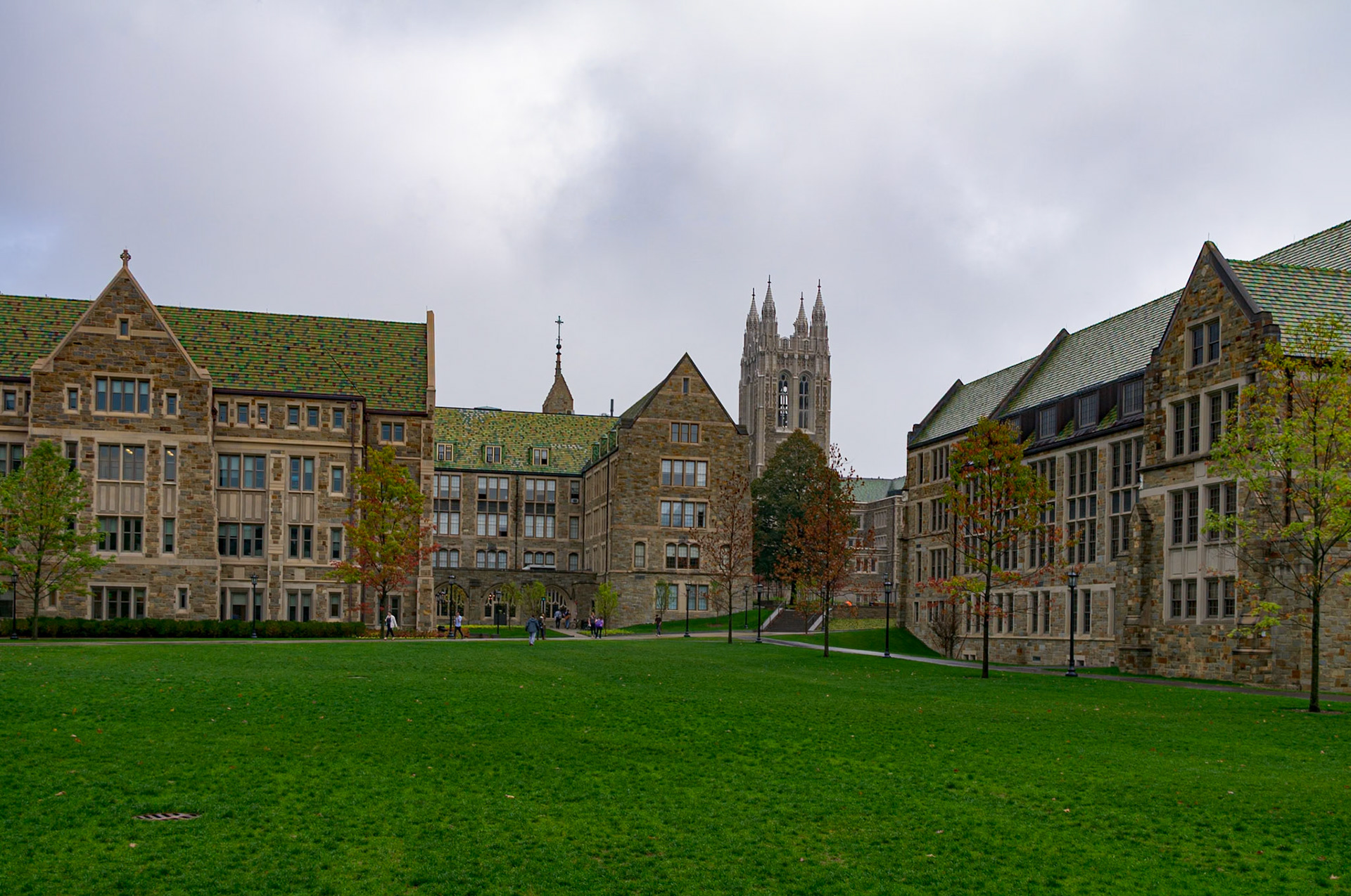 Stokes, Lyons, Gasson, and Fulton Halls of Boston College