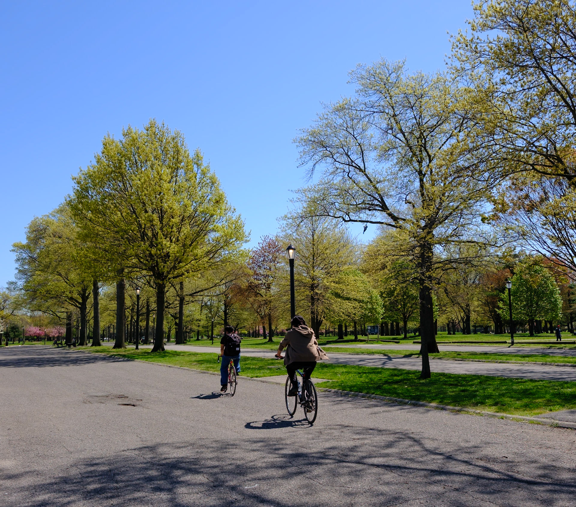Cyclists on Promenade at Flushing Meadows Corona Park April 2024