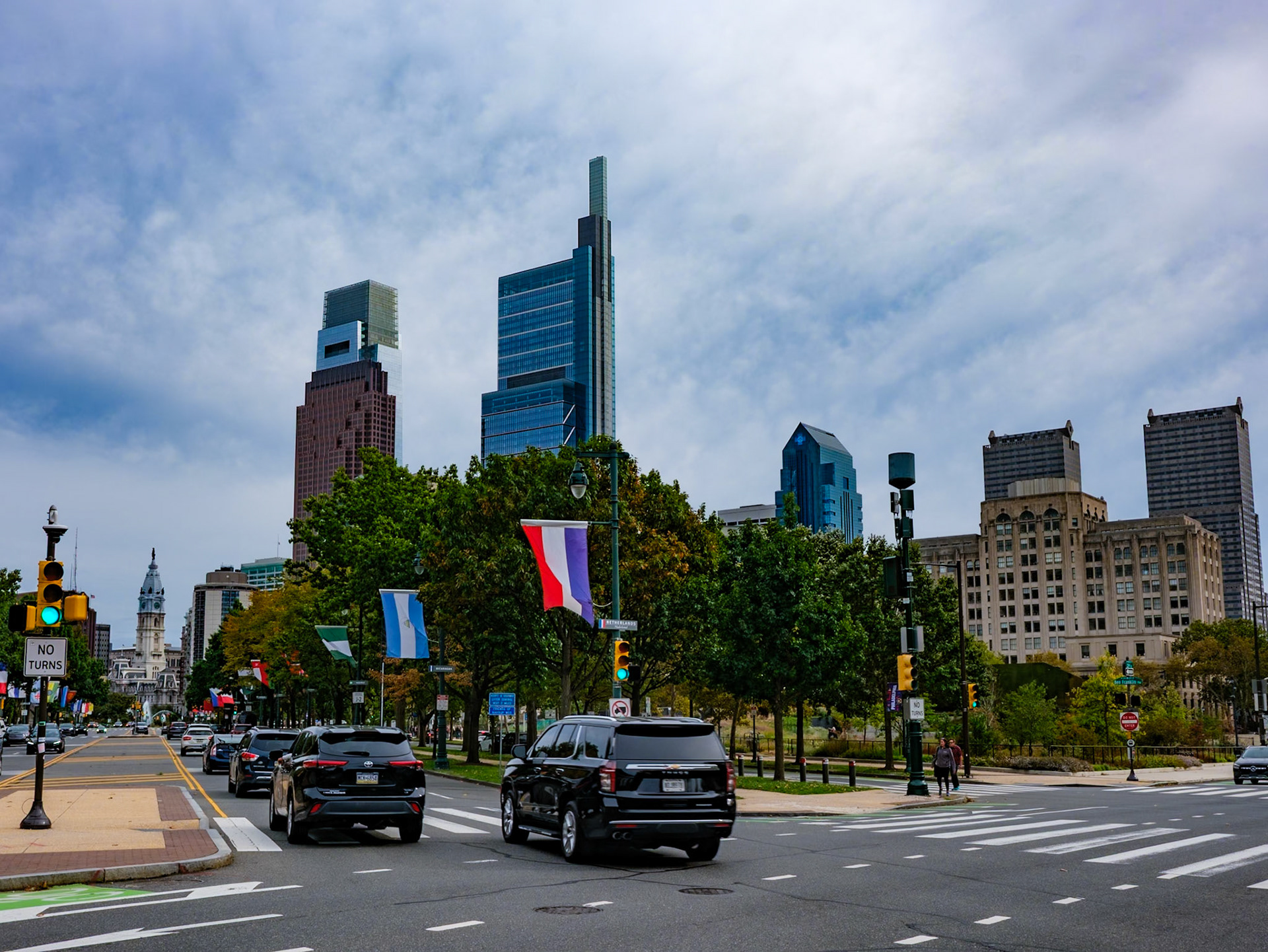 Philadelphia Towers from Franklin Parkway on First Friday of Fall 2026 Eve of Noreaster