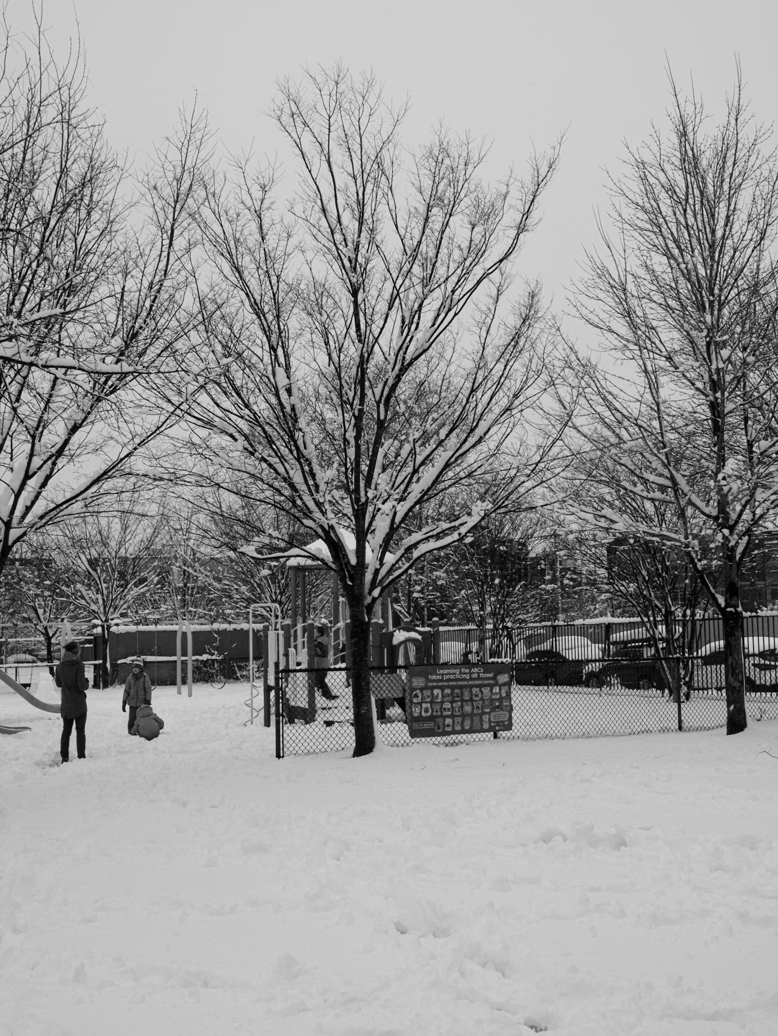Tree and Playset at Francisville  Park after Snowstorm