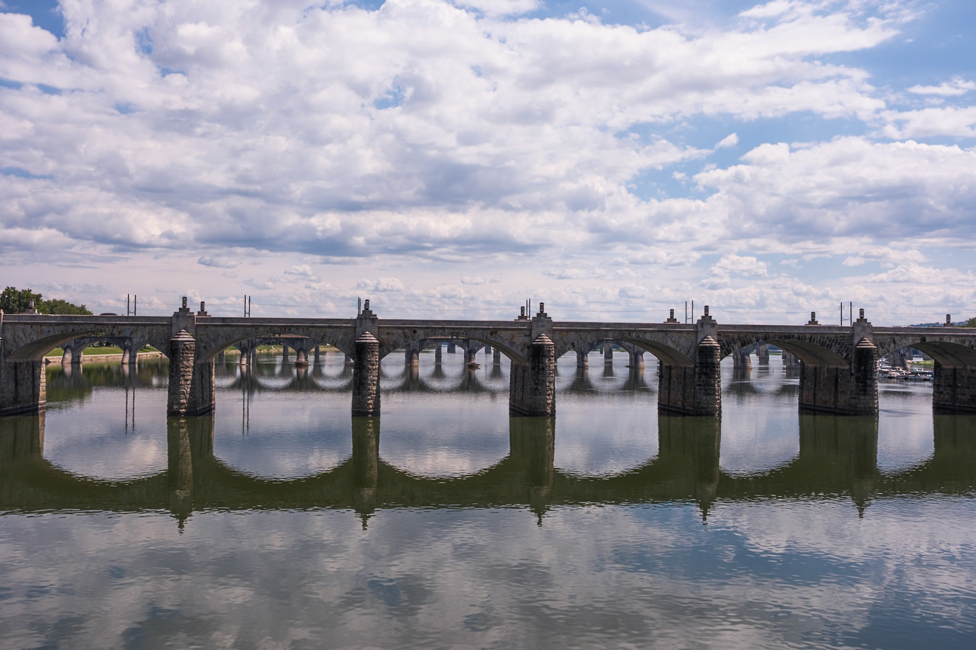 Series of Bridge at Midpoint of Foot bridge over Susquehanna in Harrisburg