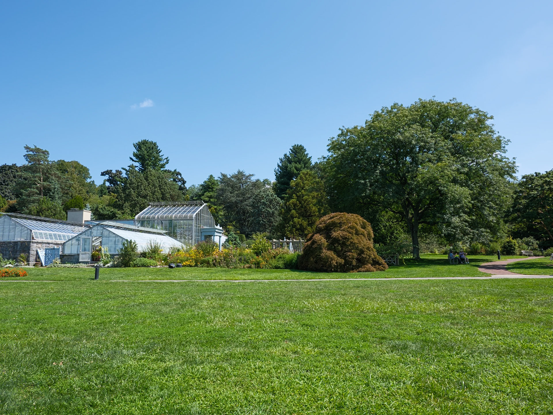 Greenhouse and Trees at Wave Hill August 2024