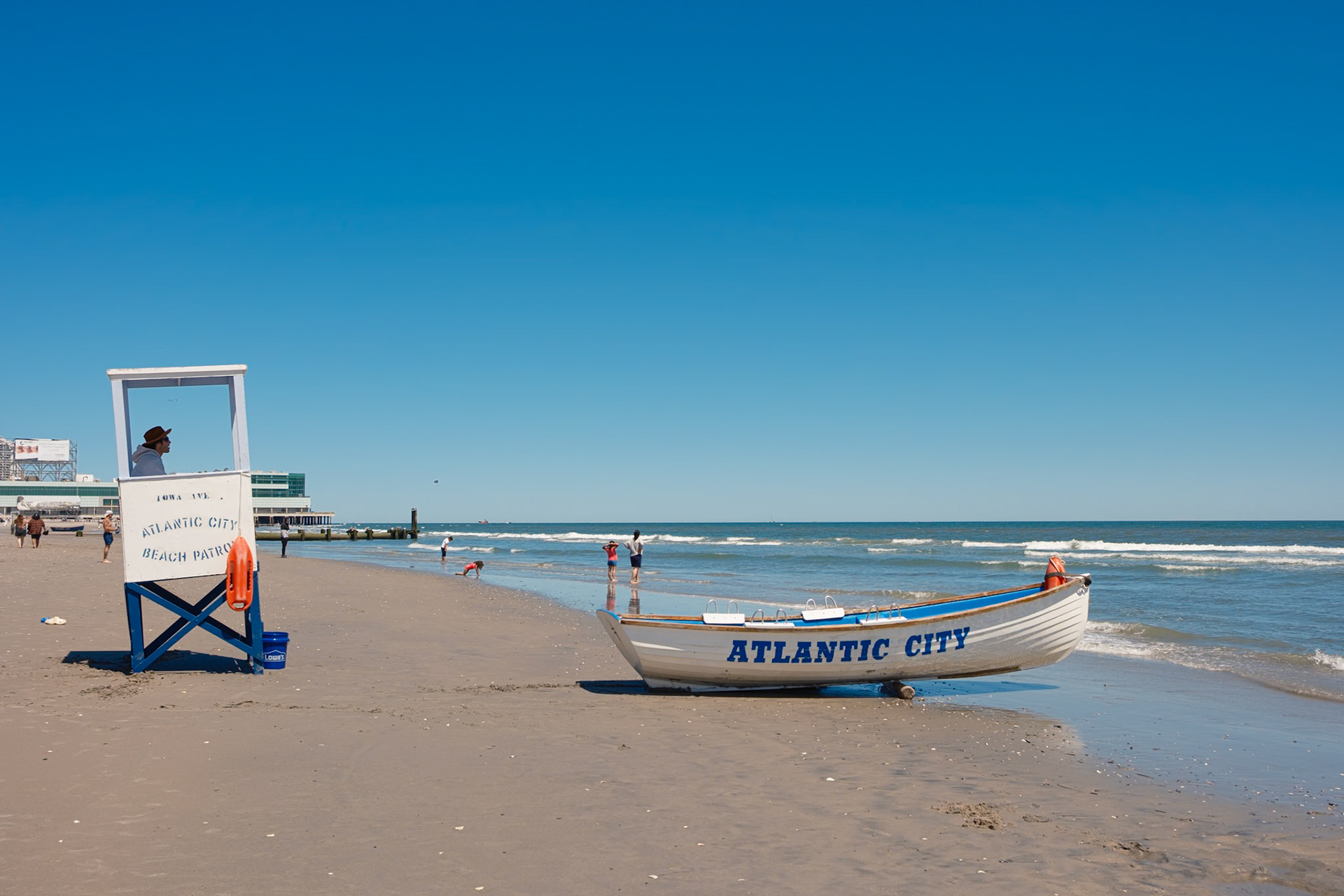 Lifeguard and Boat in Atlantic City At Waterfront May 2025