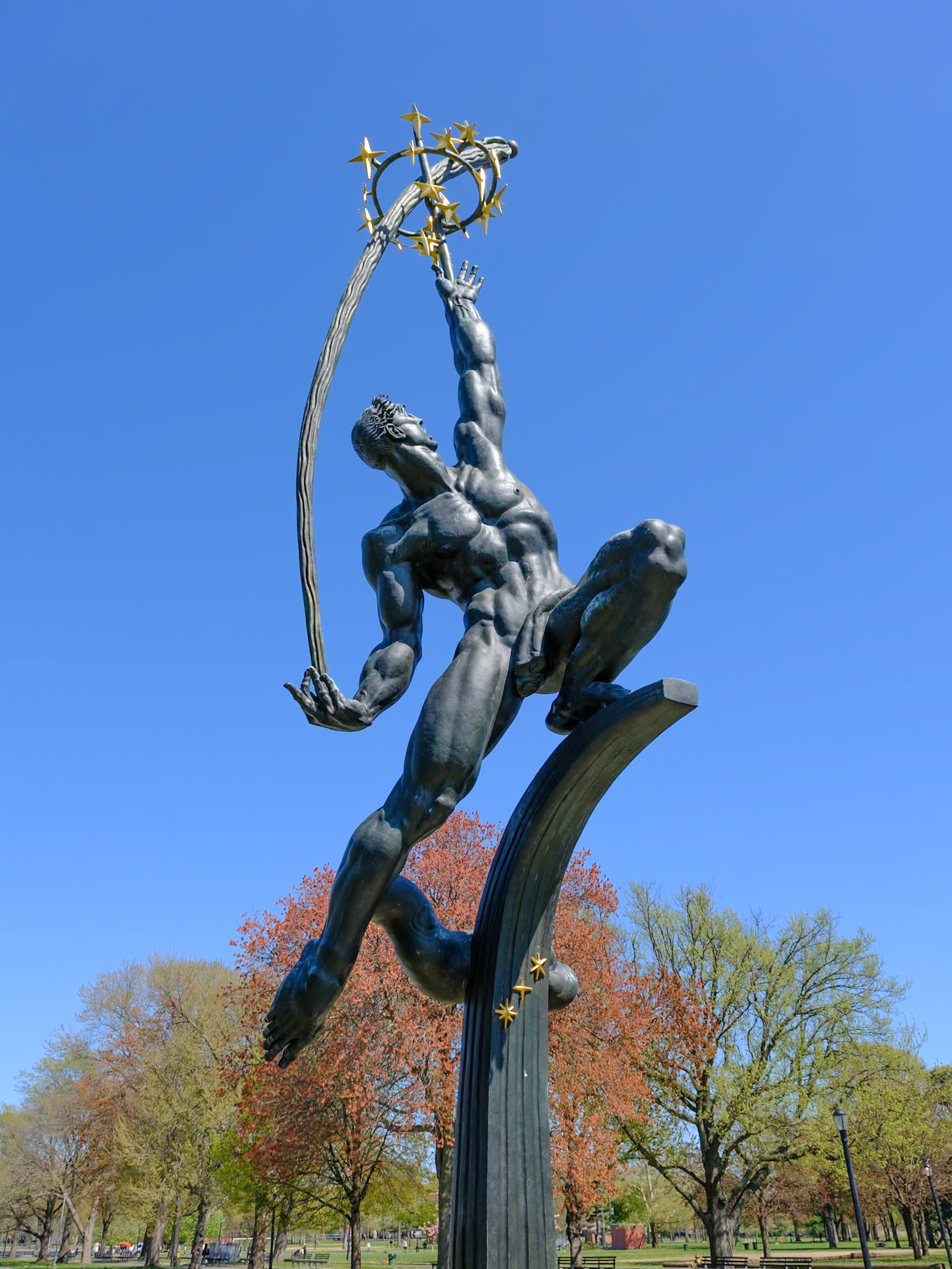 Rocket Thrower Statue Front View at Flushing Meadows Corona Park April  2024