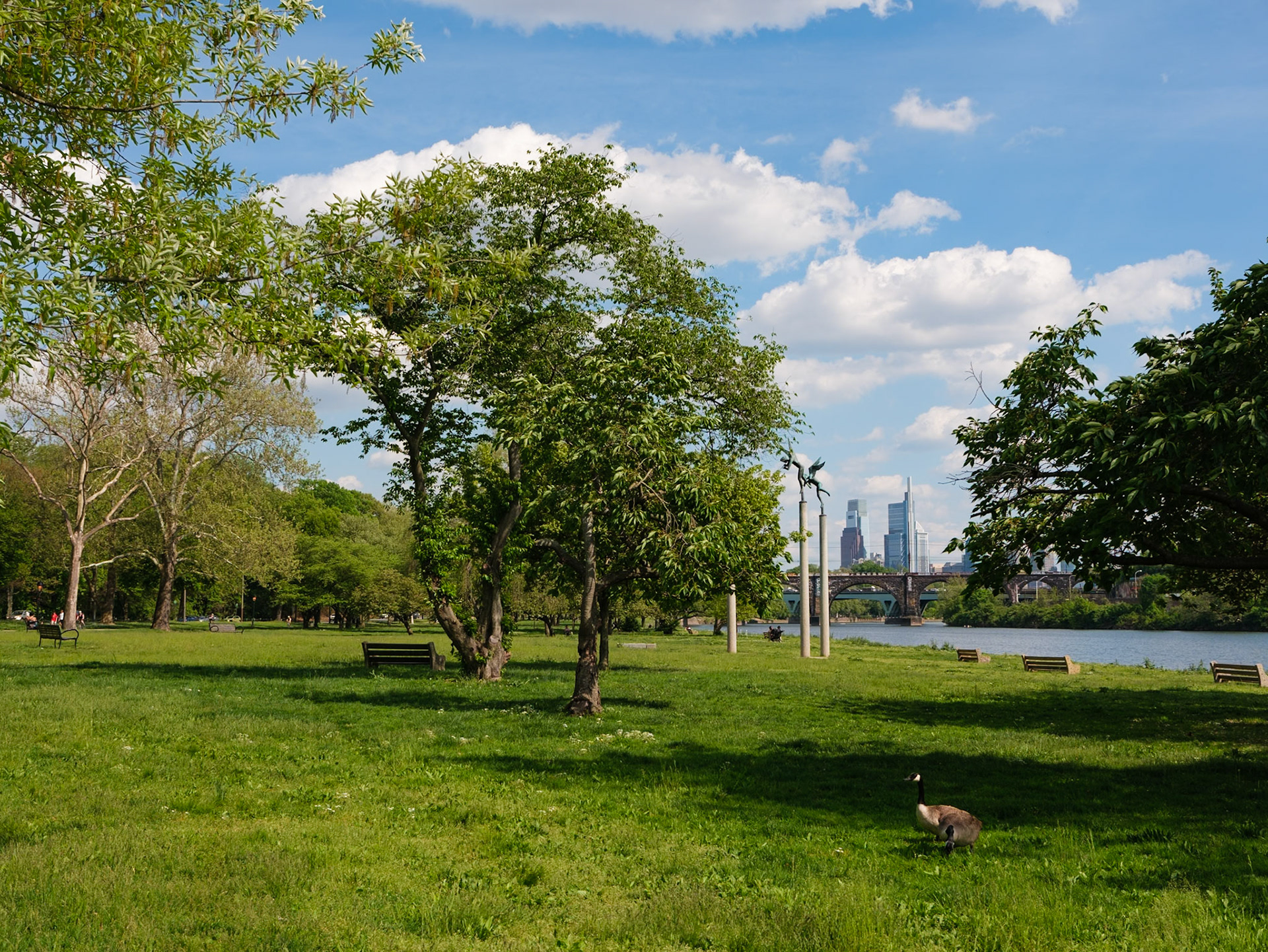 Bench Goose and City from Fairmount Park