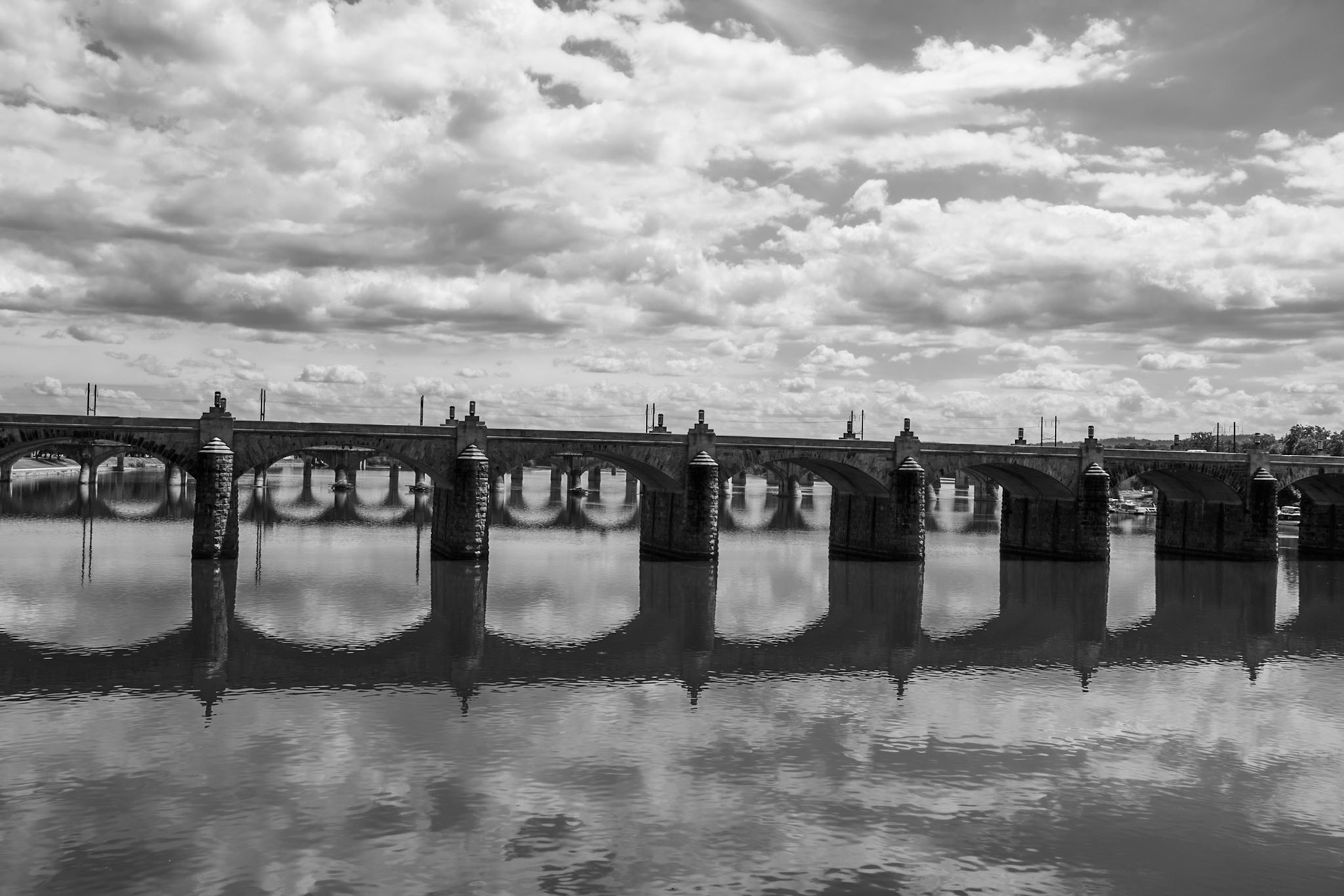 Series of Bridges over Susquehanna in Harrisburg (Black and White)