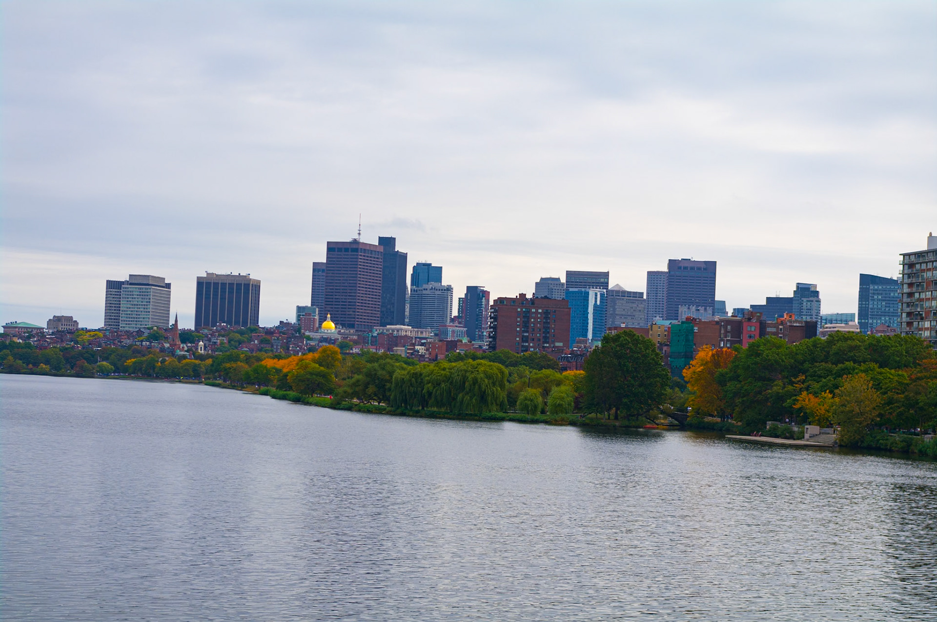View of Downtown Boston Towers from Mass Avenue Bridge in October 2013