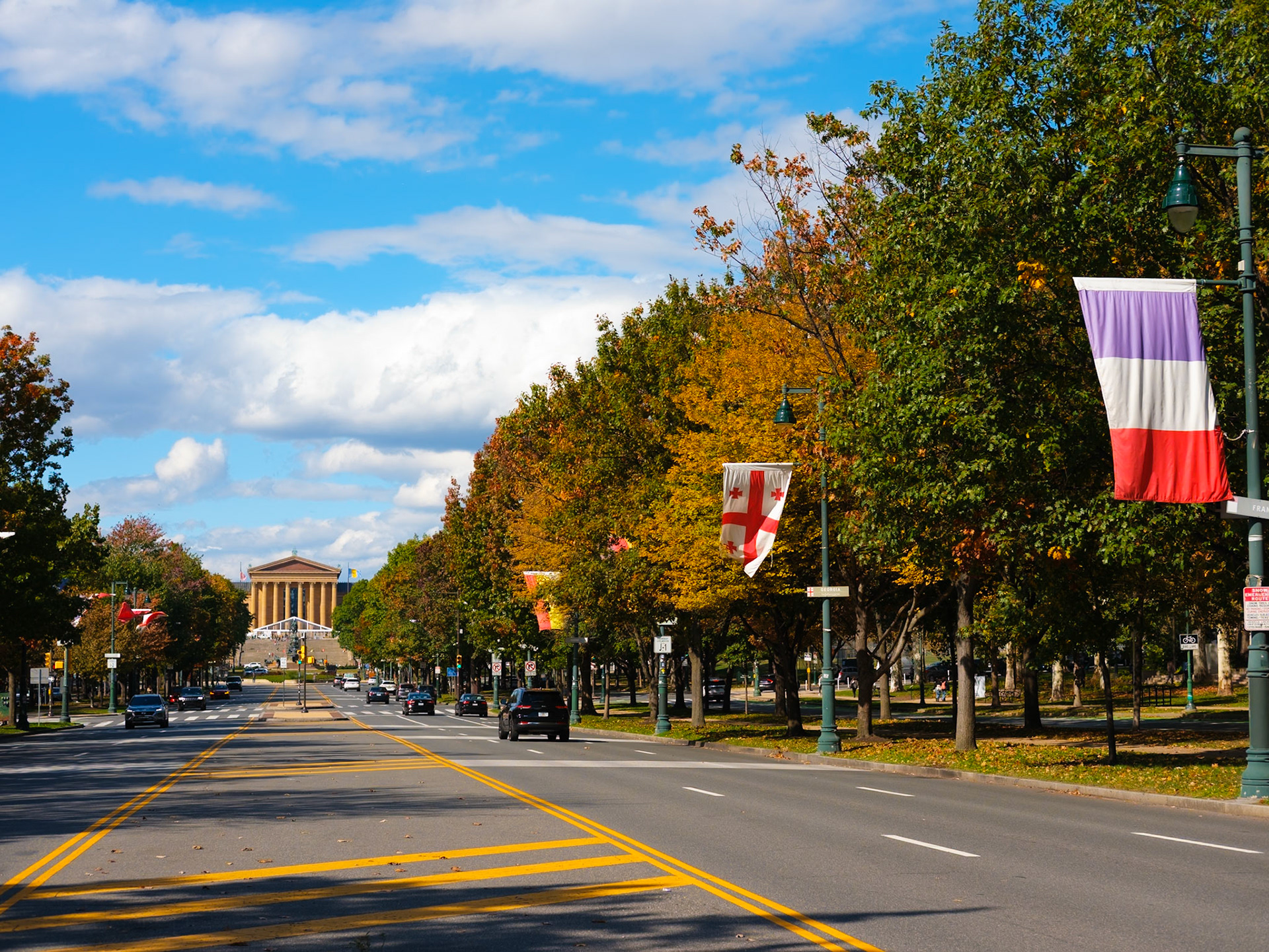 Looking West to Art Museum from Franklin Parkway in October