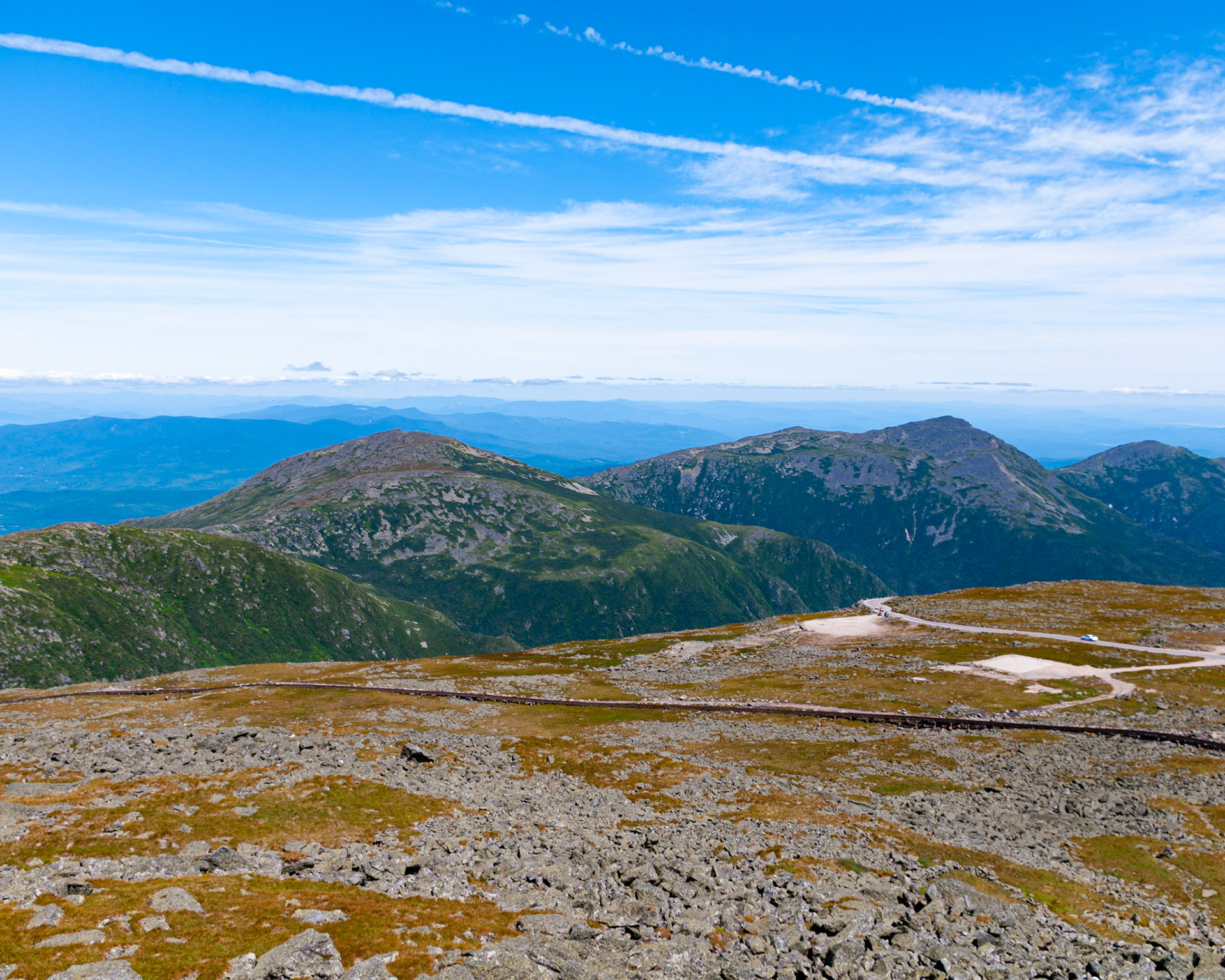 View of Cog Rail and Auto Road from Summit of Mount Washington