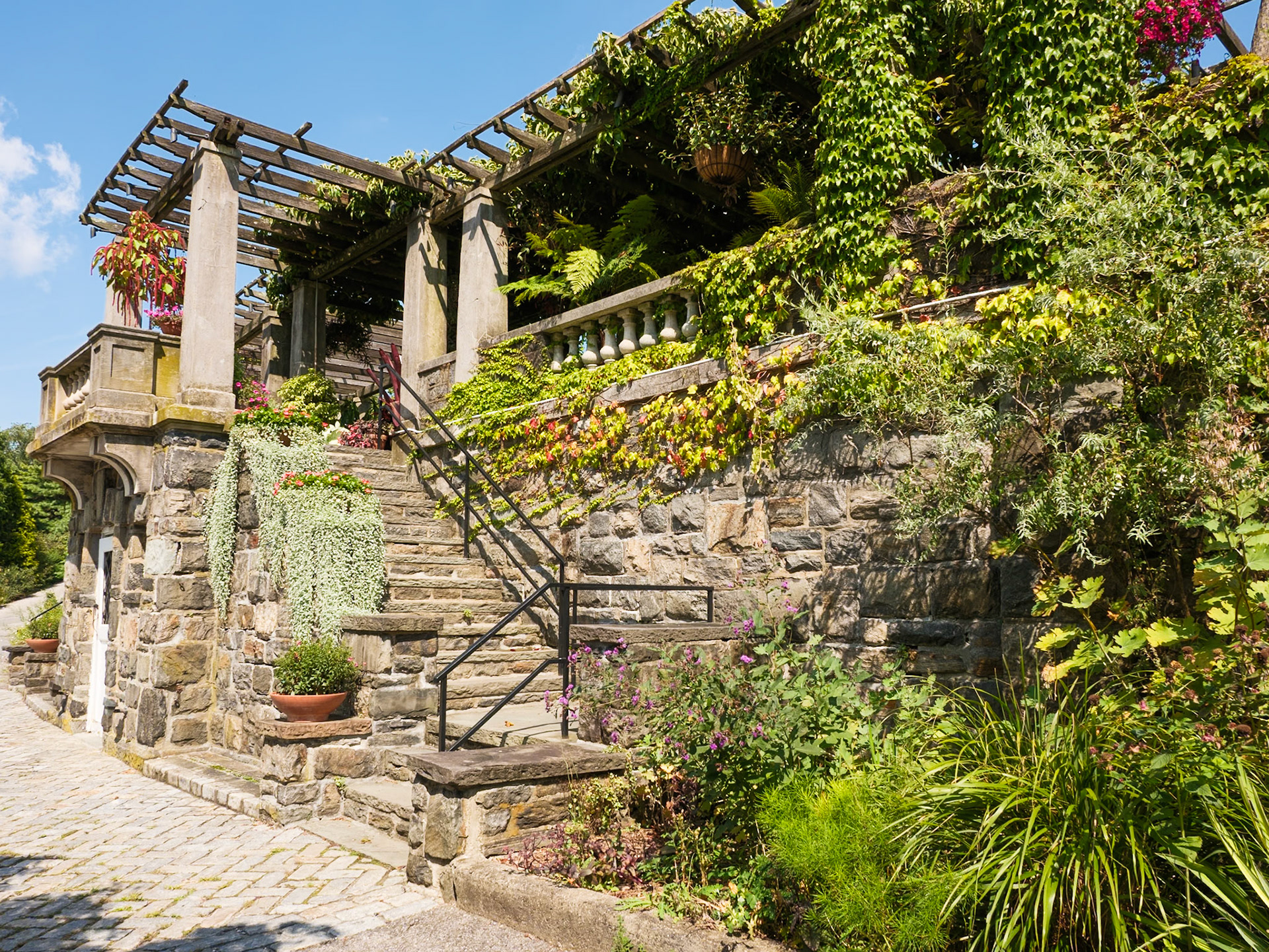 Stone Steps to Overlook Trellis at Wave Hill August 2024