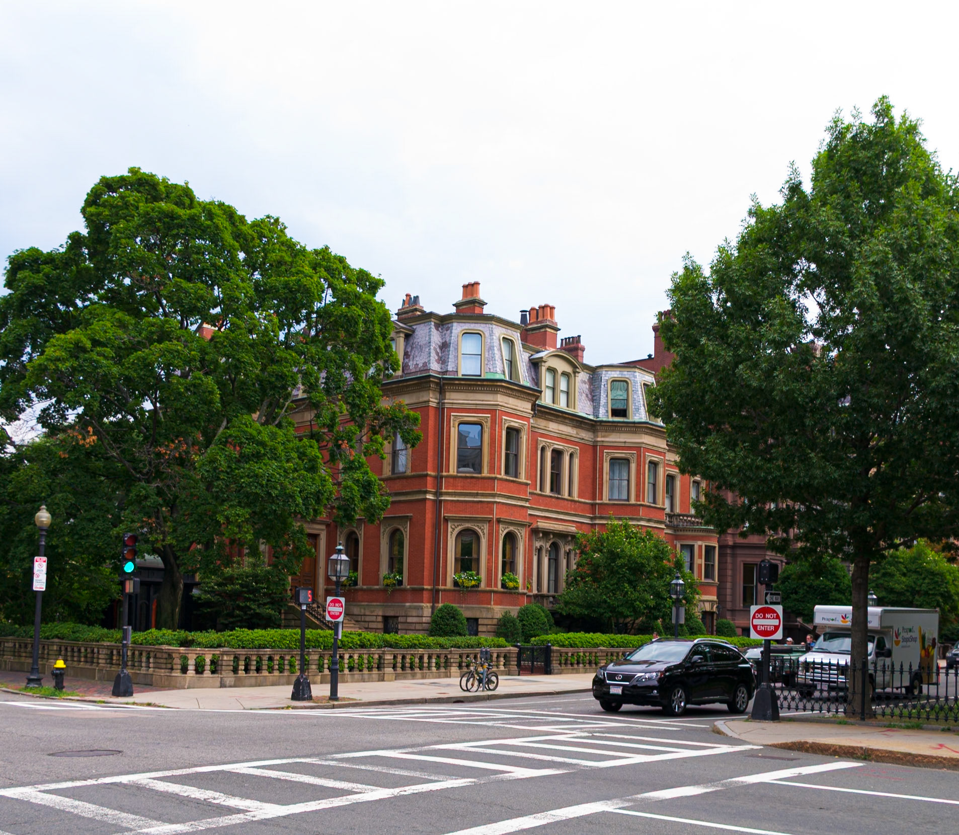 House with Mansard Rood and Trees on Commonwealth Avenue Boston July 2012