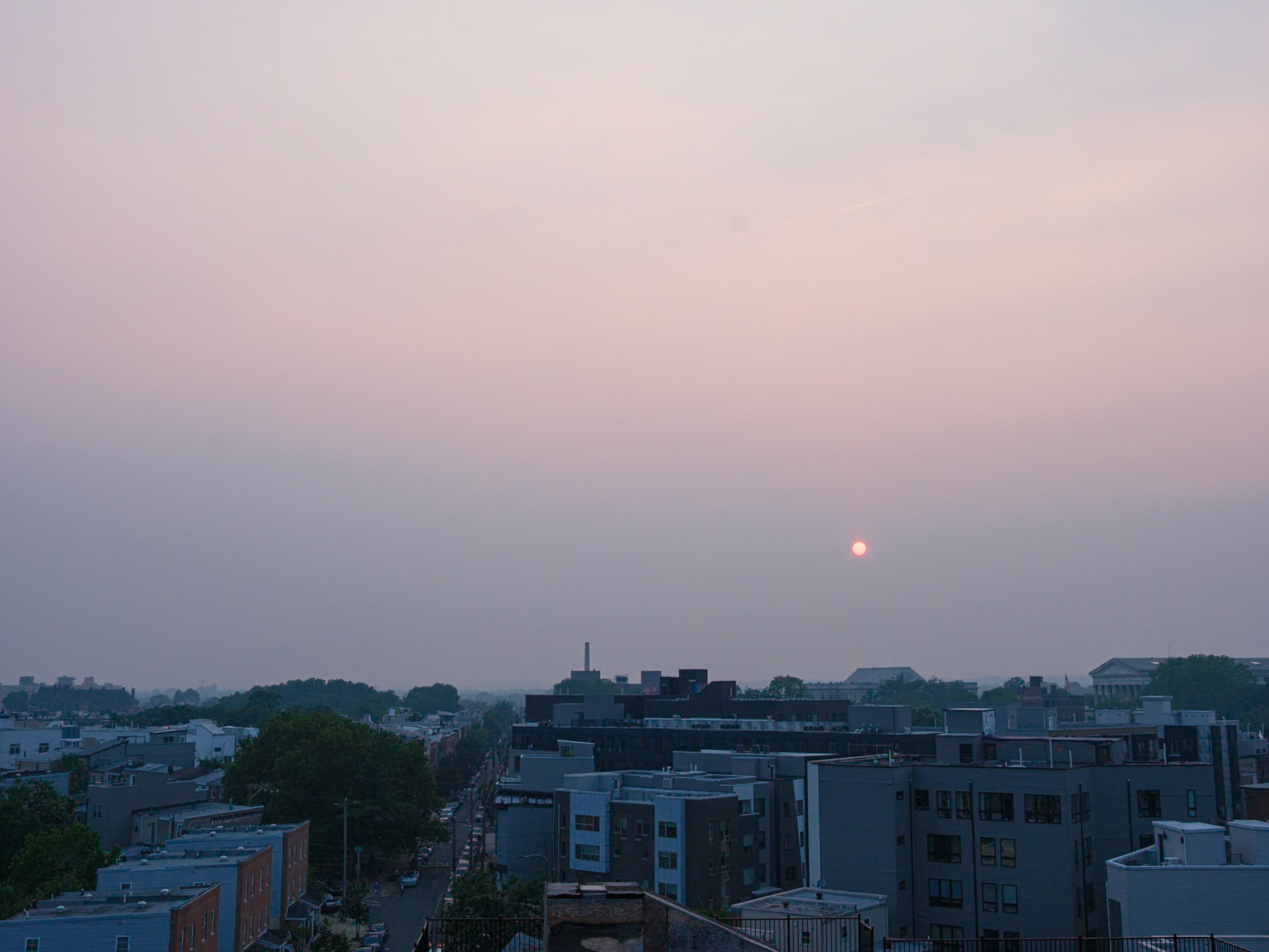 Look Due West in Philly near Close of Smoky Day due to Canadian Wildfire in Philly on 17 July 2026