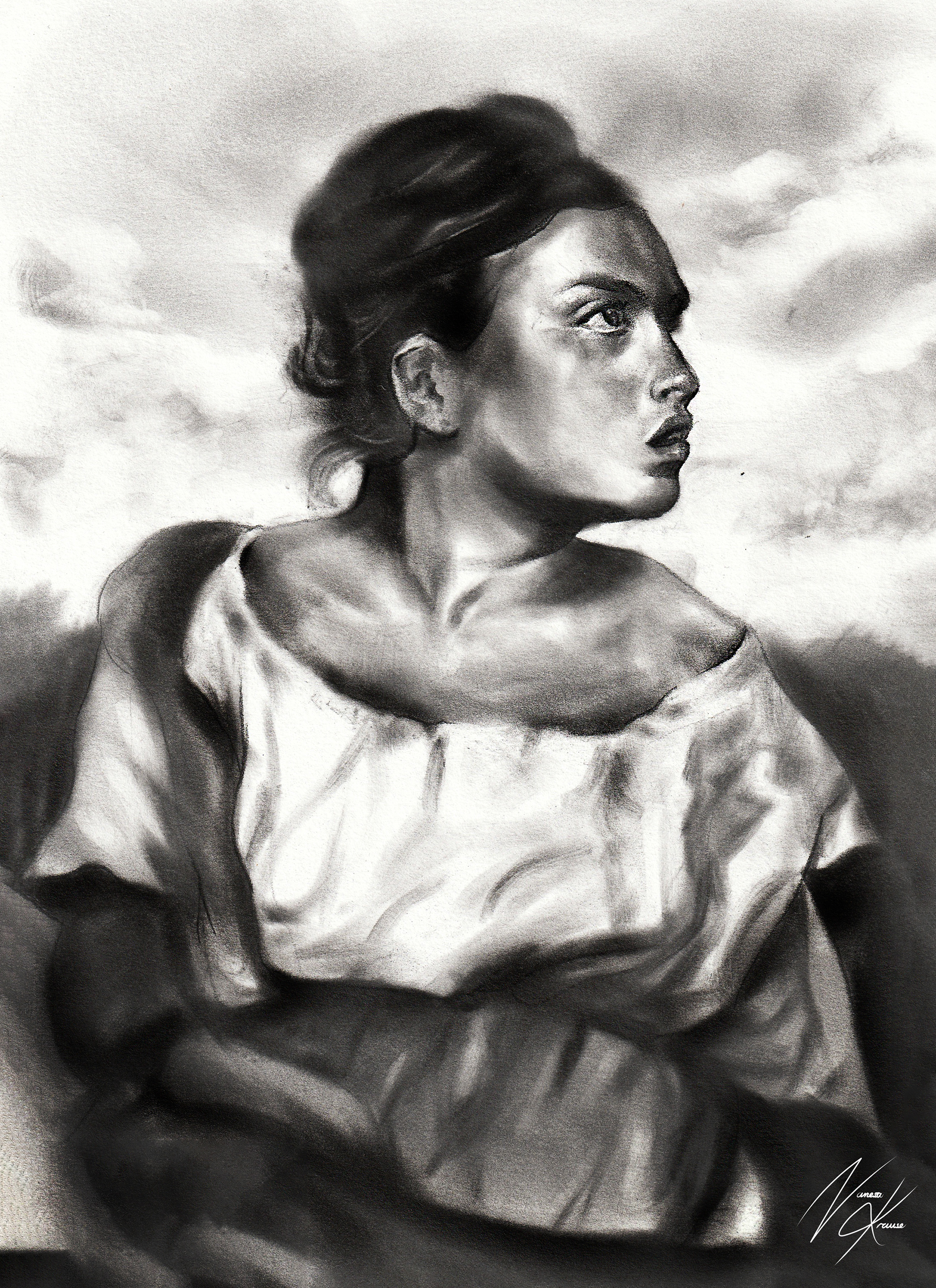 "Junges Waisenmädchen auf dem Friedhof" Studie nach Eugene Delacroix, 2024