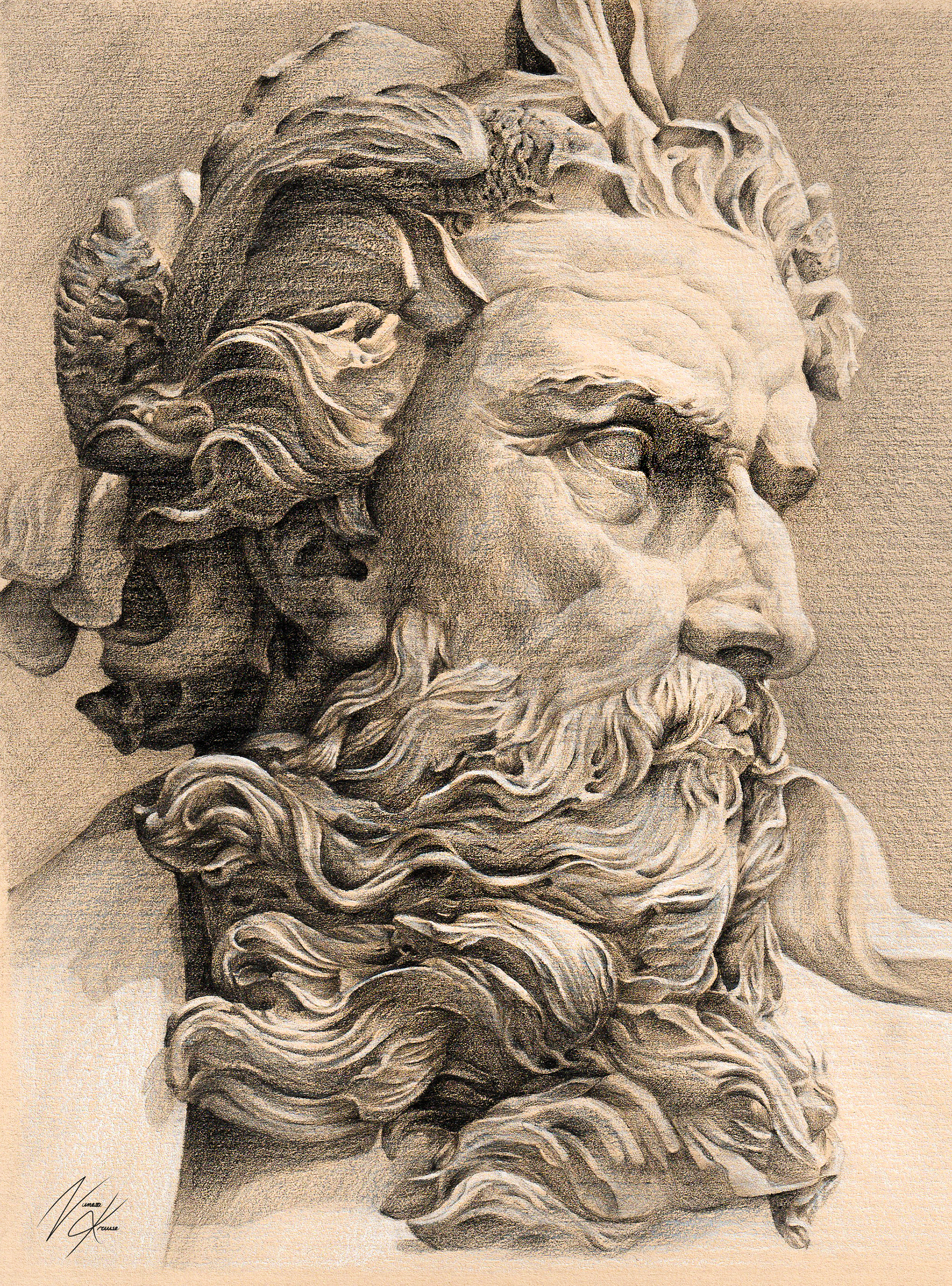 "Büste des Neptun" Studie nach Lamberto Gisbert Adam, 2021