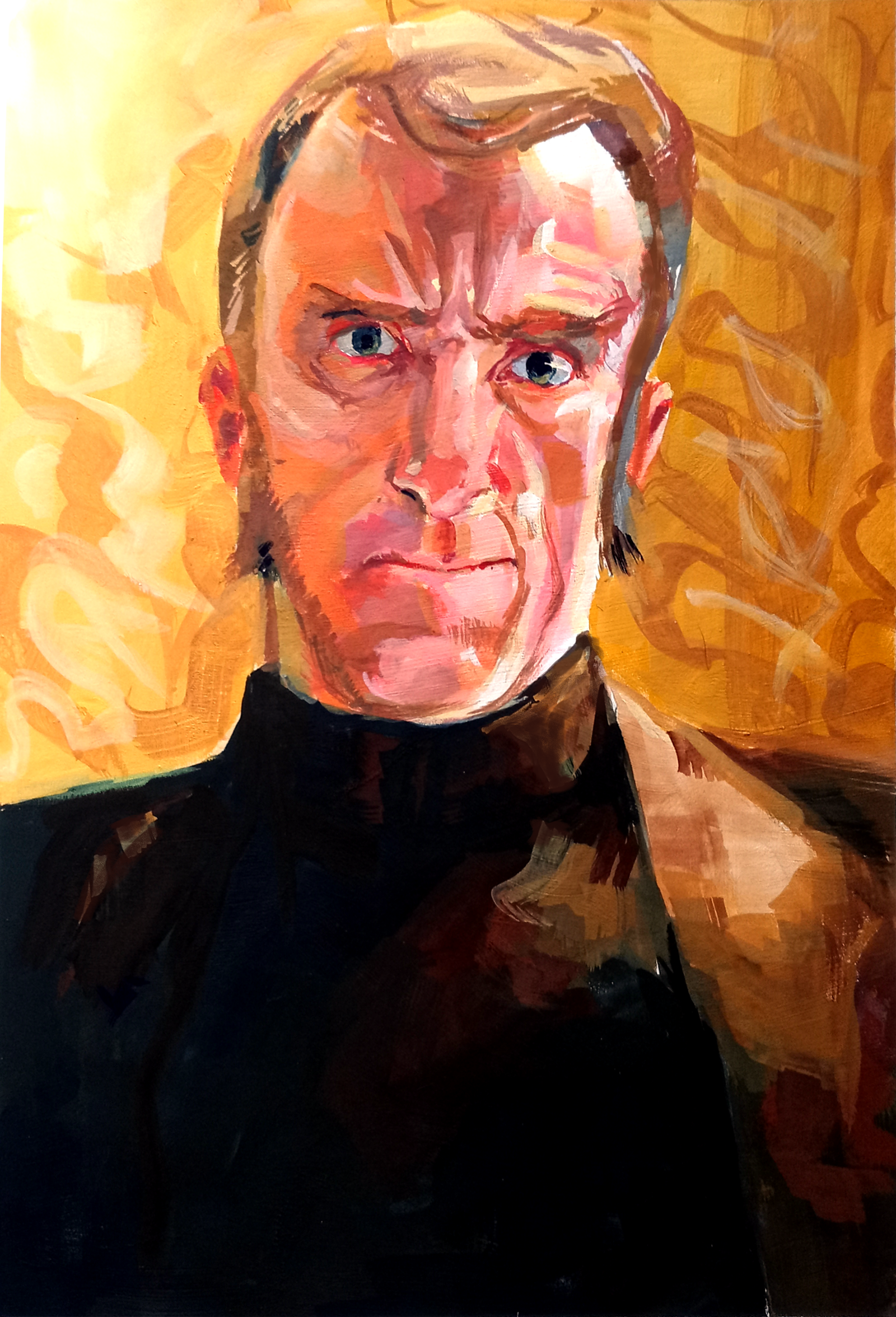 Cave Johnson, gouache on paper, 8" x 11", 2021