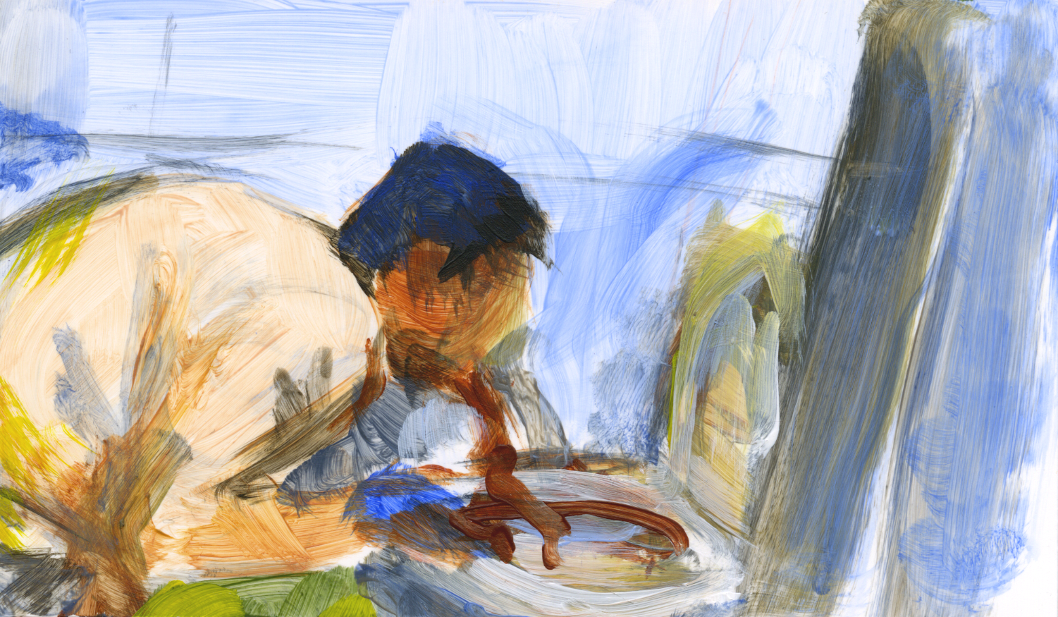 August Underground study #2, acrylic on yupo, 3" x 4", 2021