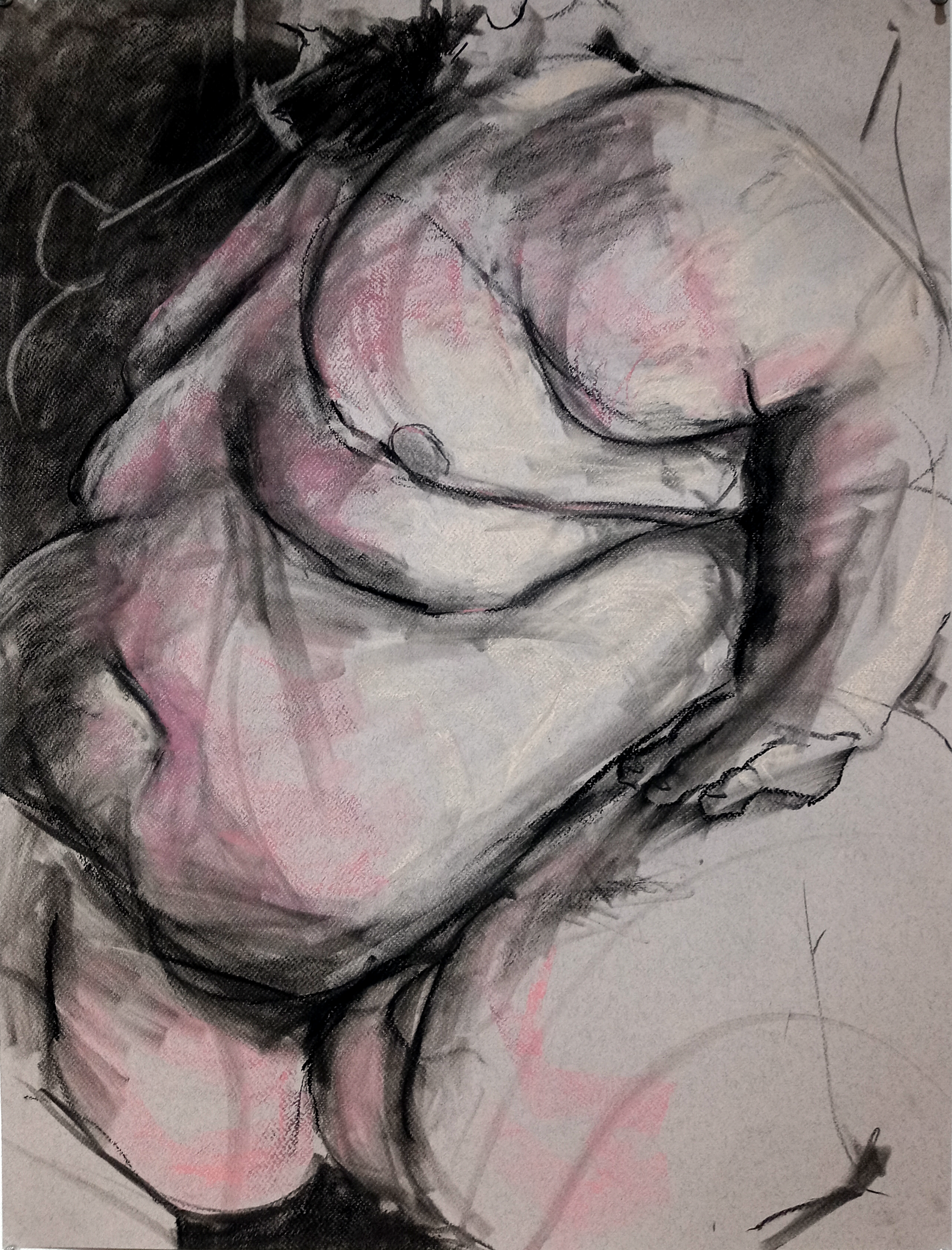 Large Figure 1, 2021, charcoal on toned paper, 18" x 24"