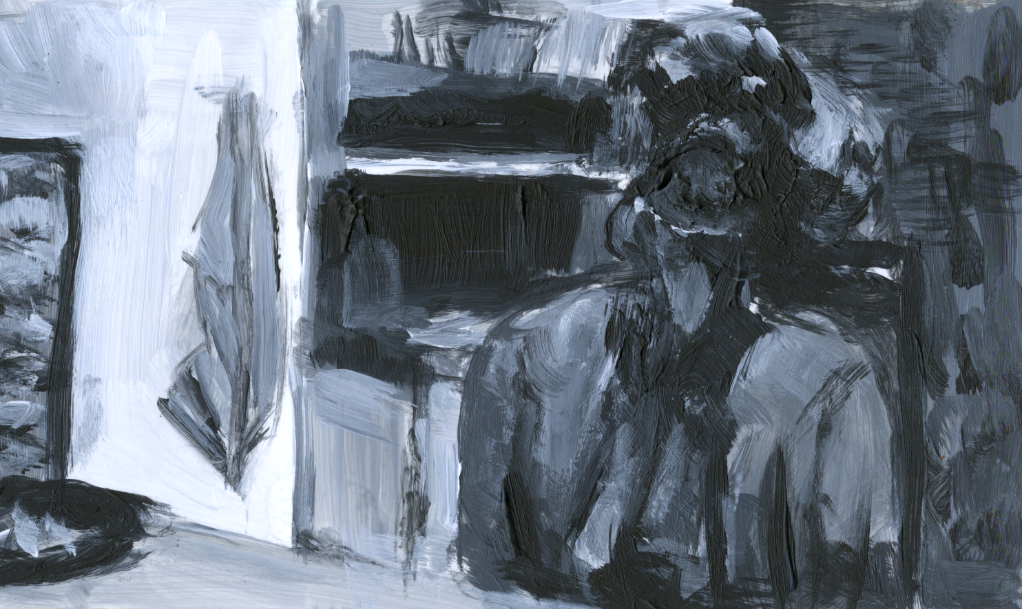 The Human Centipede II mom study, acrylic on yupo, 3" x 4", 2021