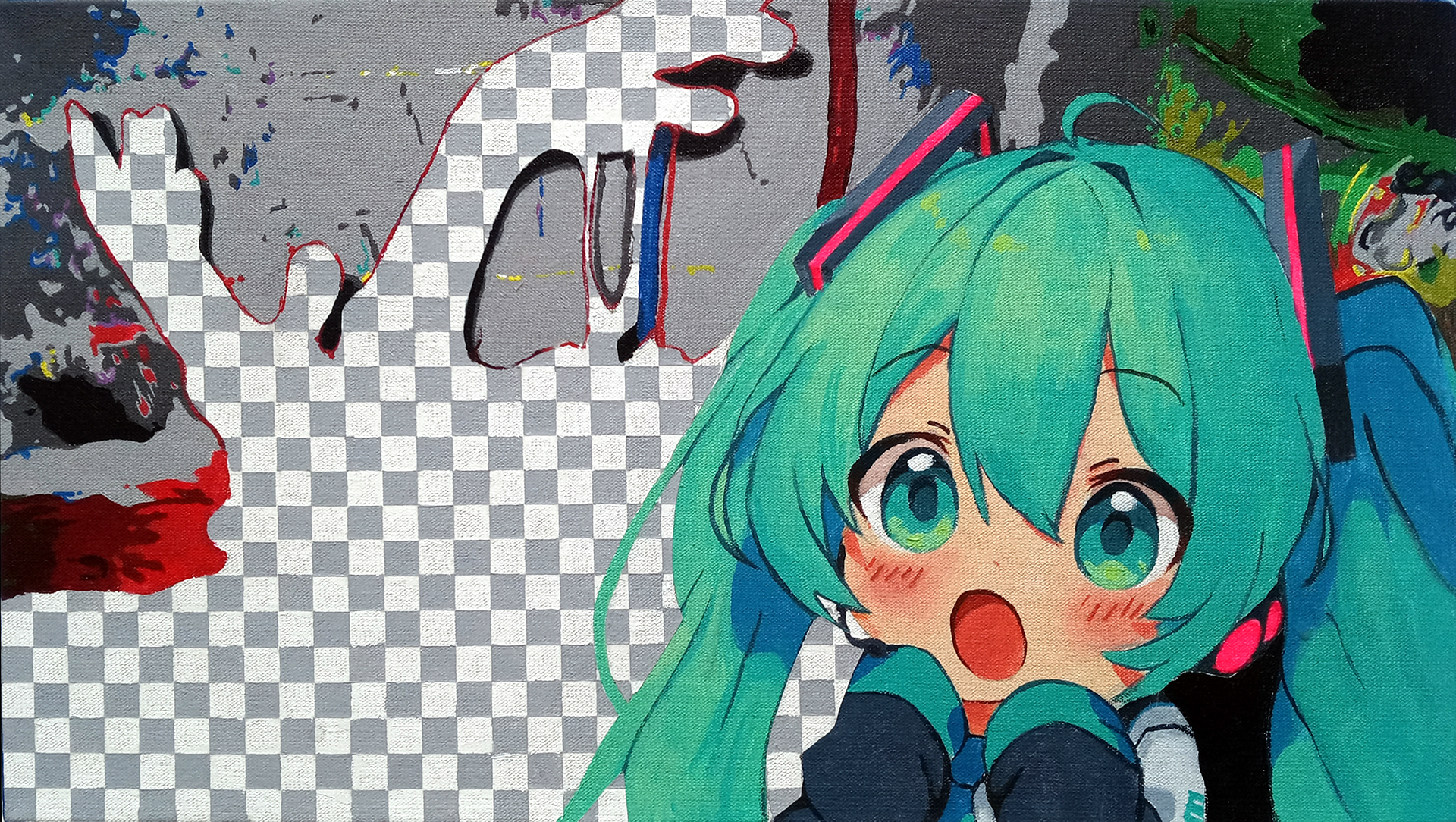 Raised on the internet, acrylic on canvas, 11" x 20", 2024