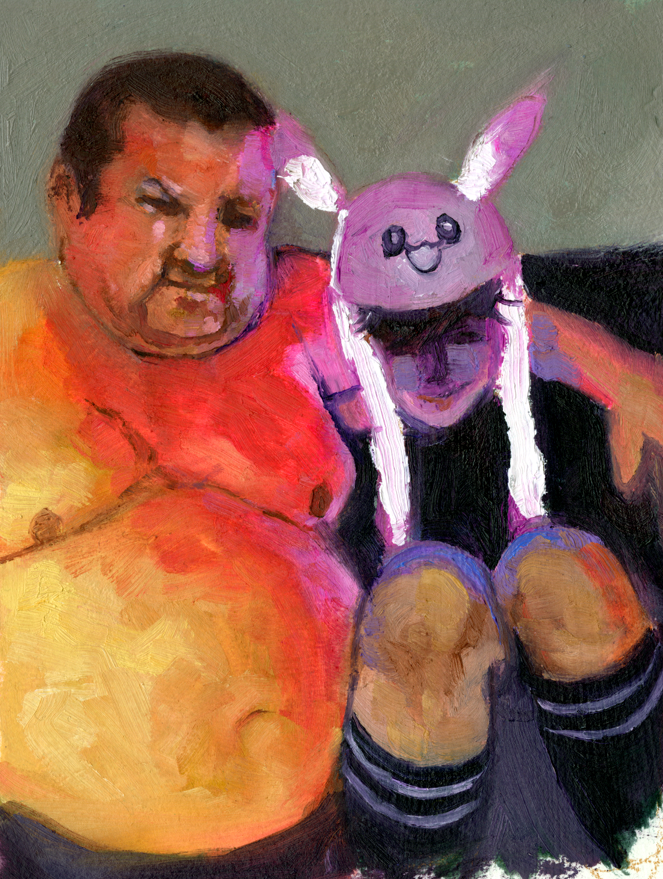 Roommate behavior, oil on paper, 6" x 4.5", 2023