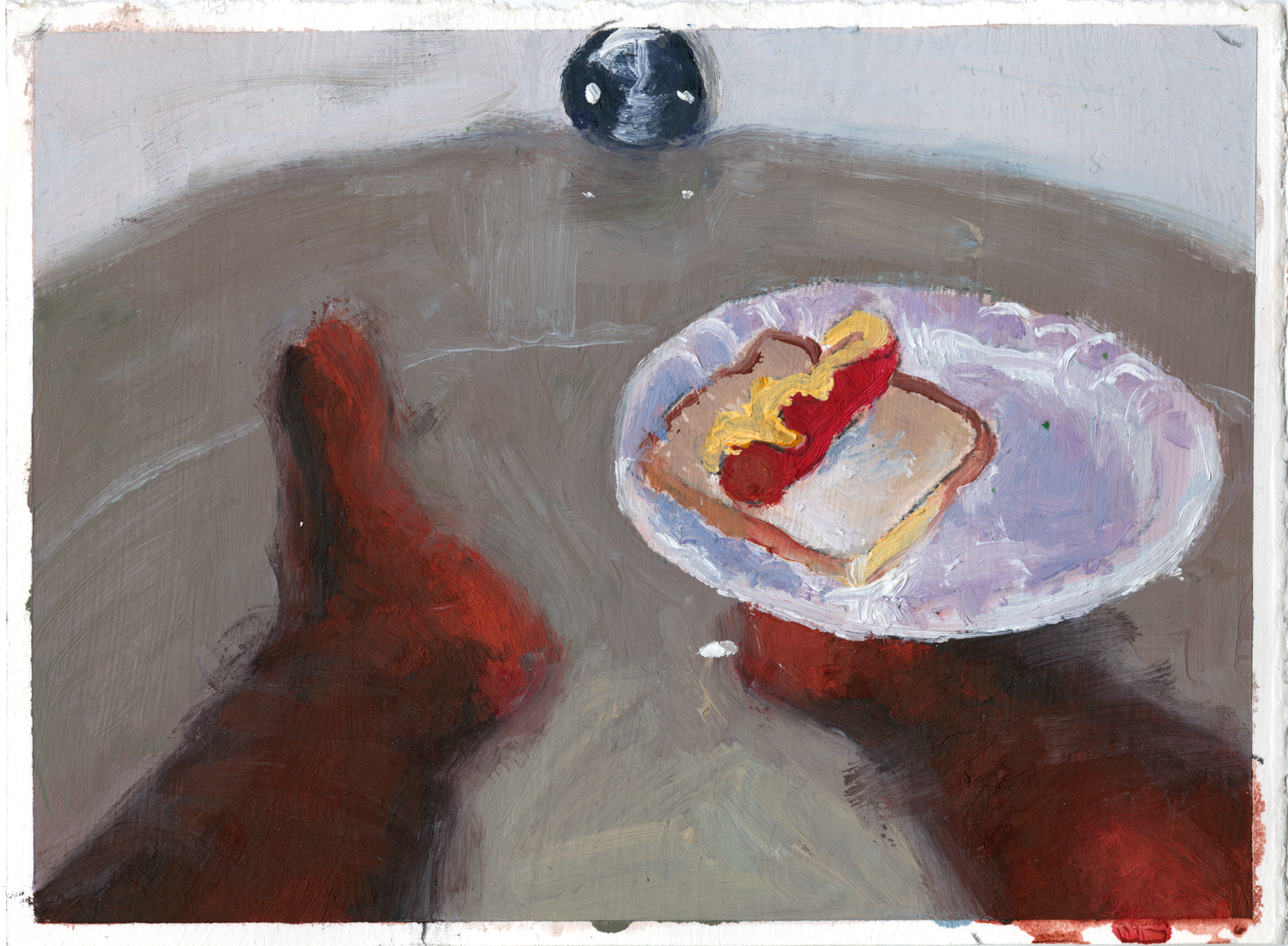 Struggle meal, oil on paper, 3.5" x 5", 2022