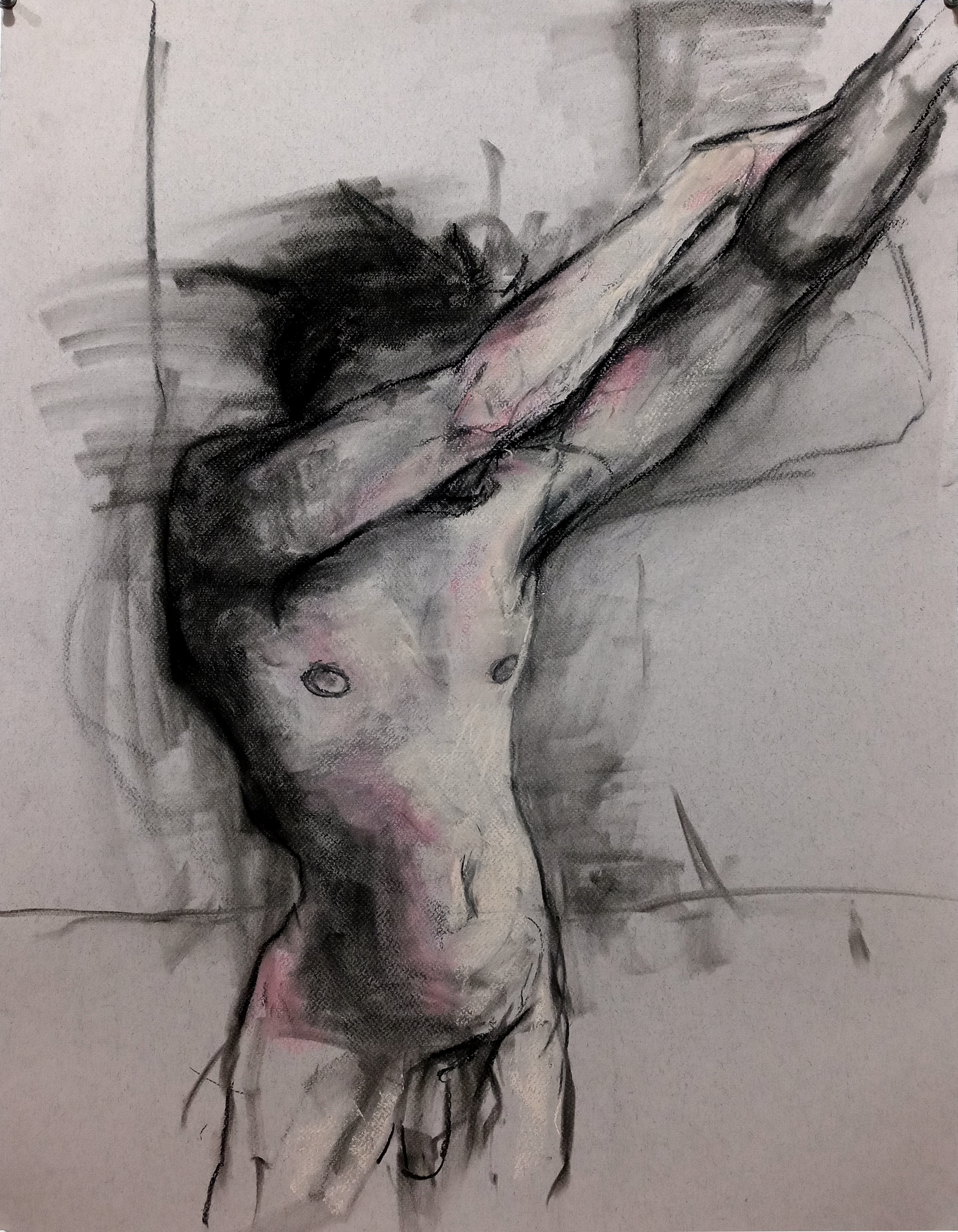 Small Figure 1, 2021, charcoal on toned paper, 18" x 24"
