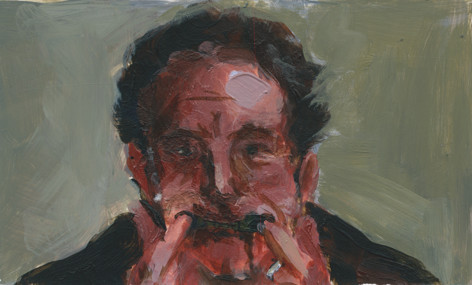 I can't eat rice with my mouth like this, acrylic on yupo, 3" x 4", 2021