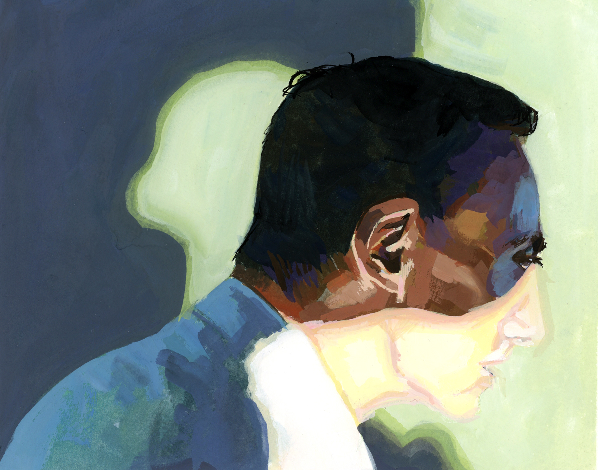 Eye for an eye tooth for tooth, gouache on paper, 7.5" x 6", 2023