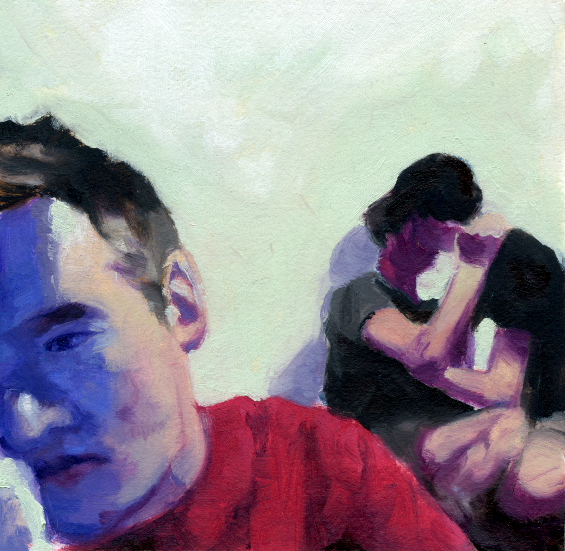 Down bad, oil on paper, 7" x 6.5", 2022