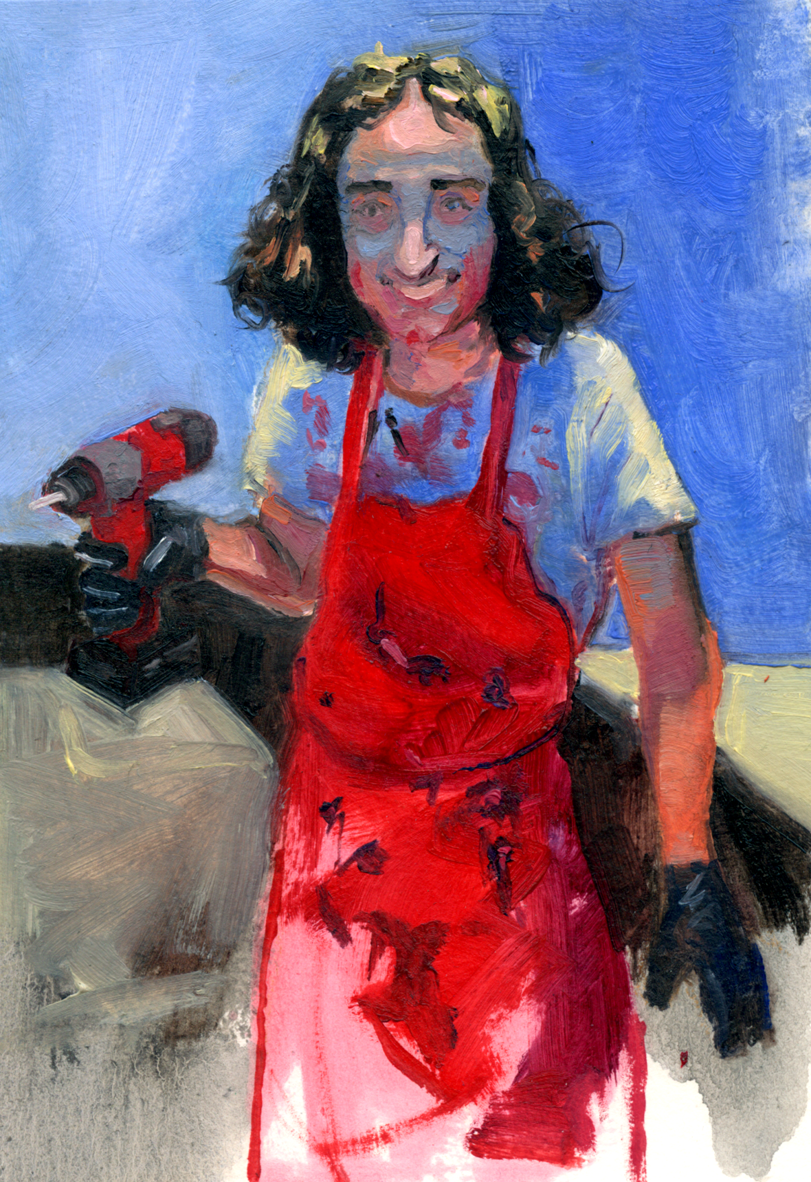 Self portrait as a crazy guy, oil on paper, 6" x 4", 2023