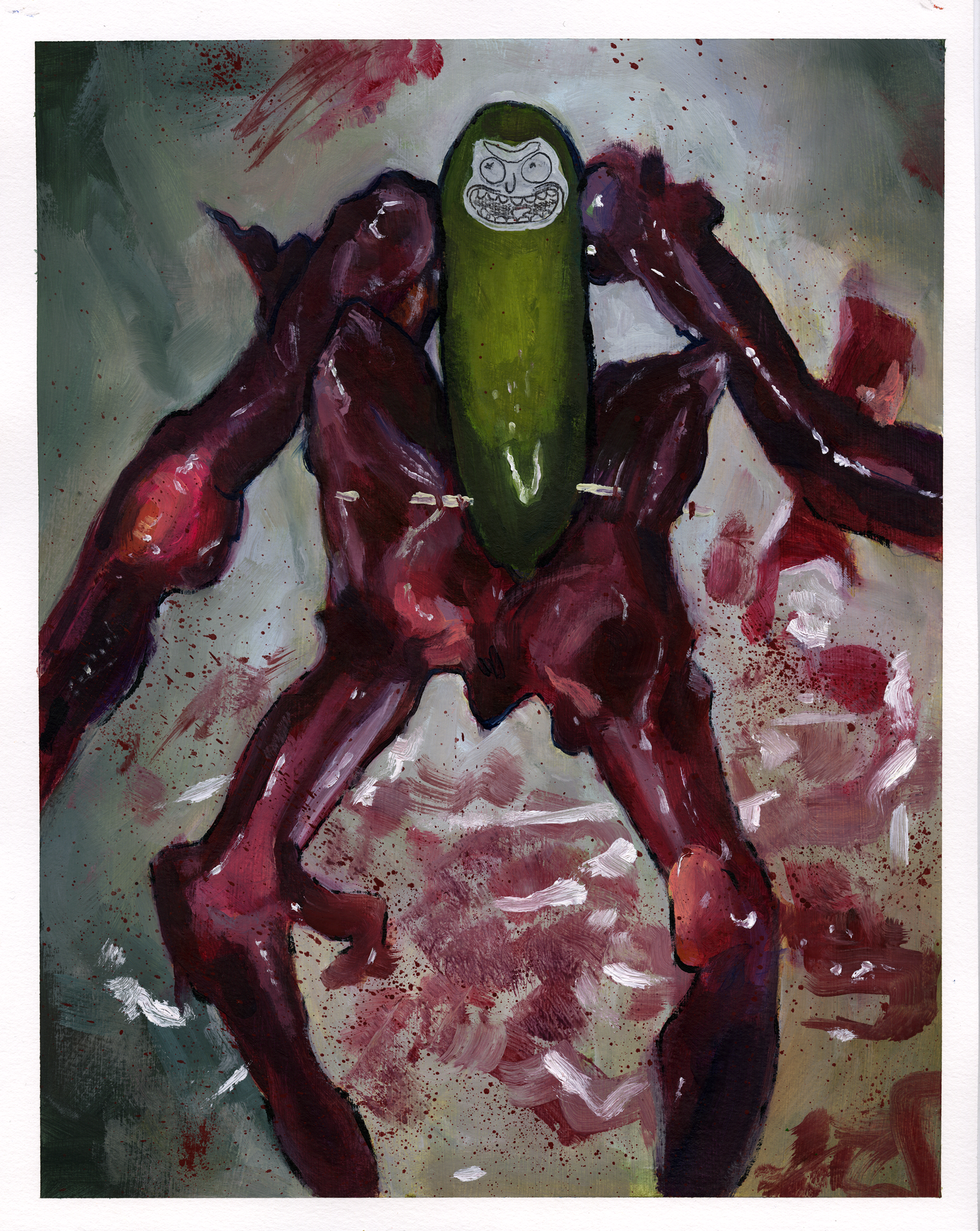 Pickle Rick, oil on paper, 11" x 14", 2022