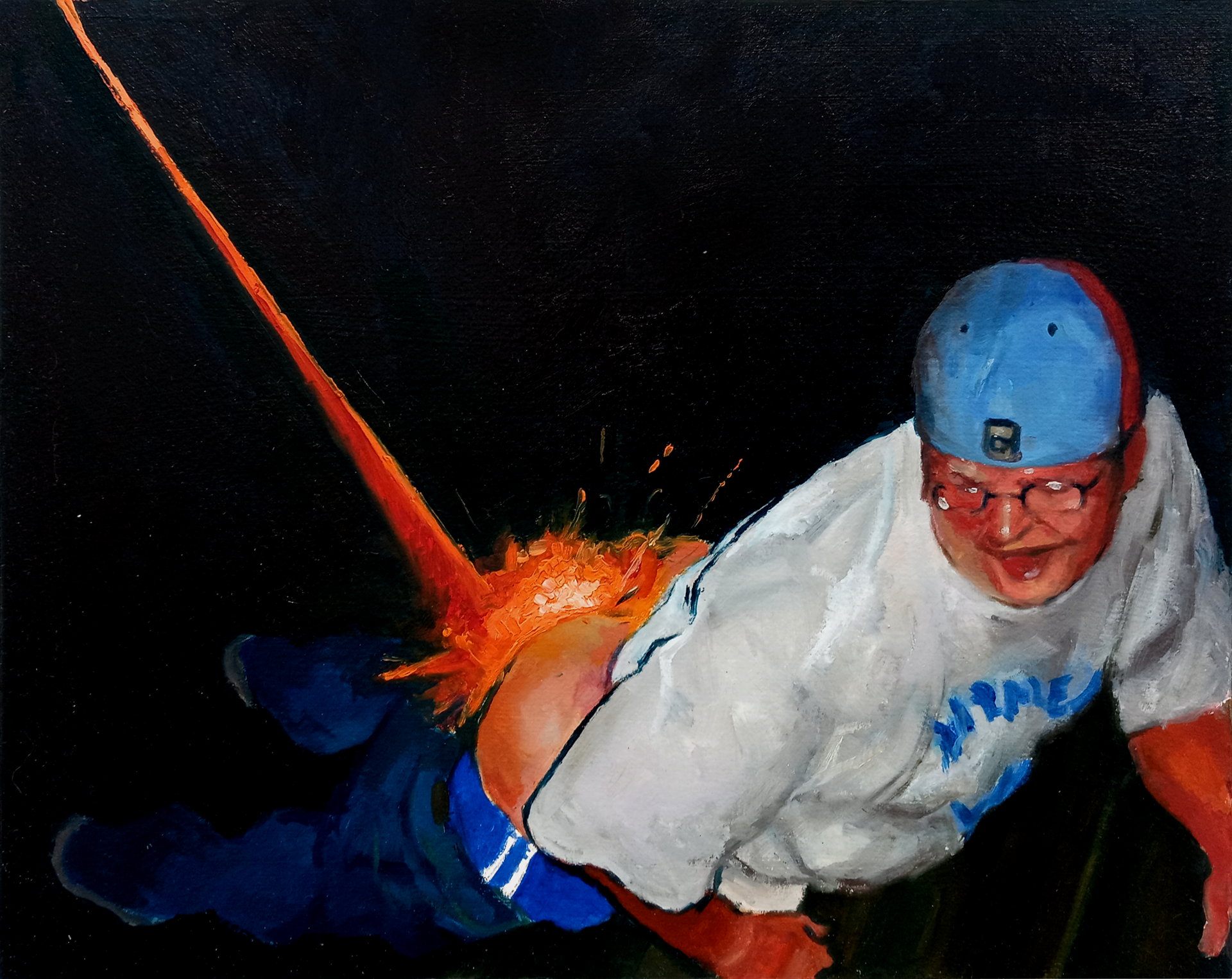 Firecracker, oil on paper mounted on panel, 11" x 14", 2022