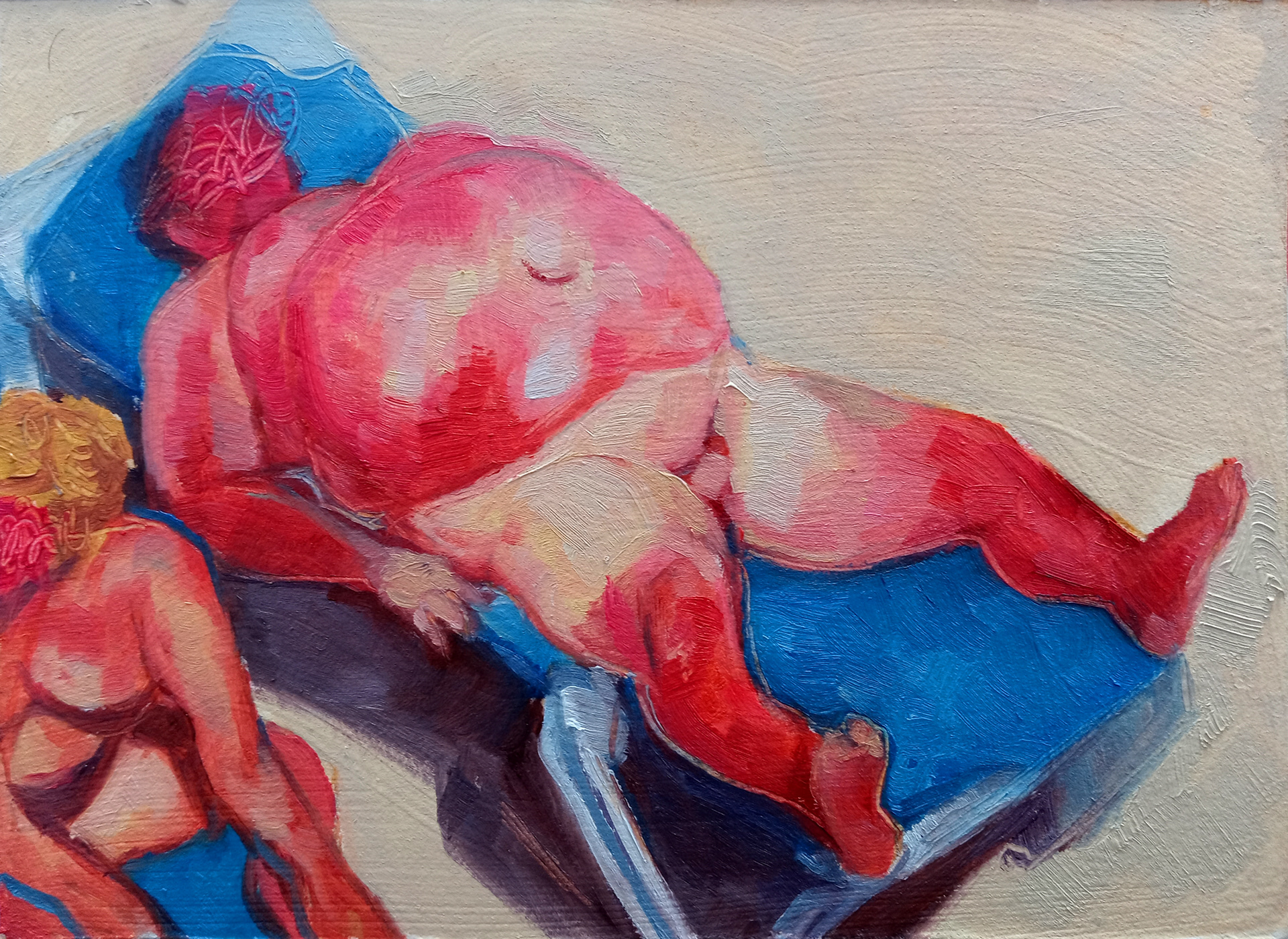 Unrestrained summer fun, oil on paper mounted on panel, 5" x 7", 2024