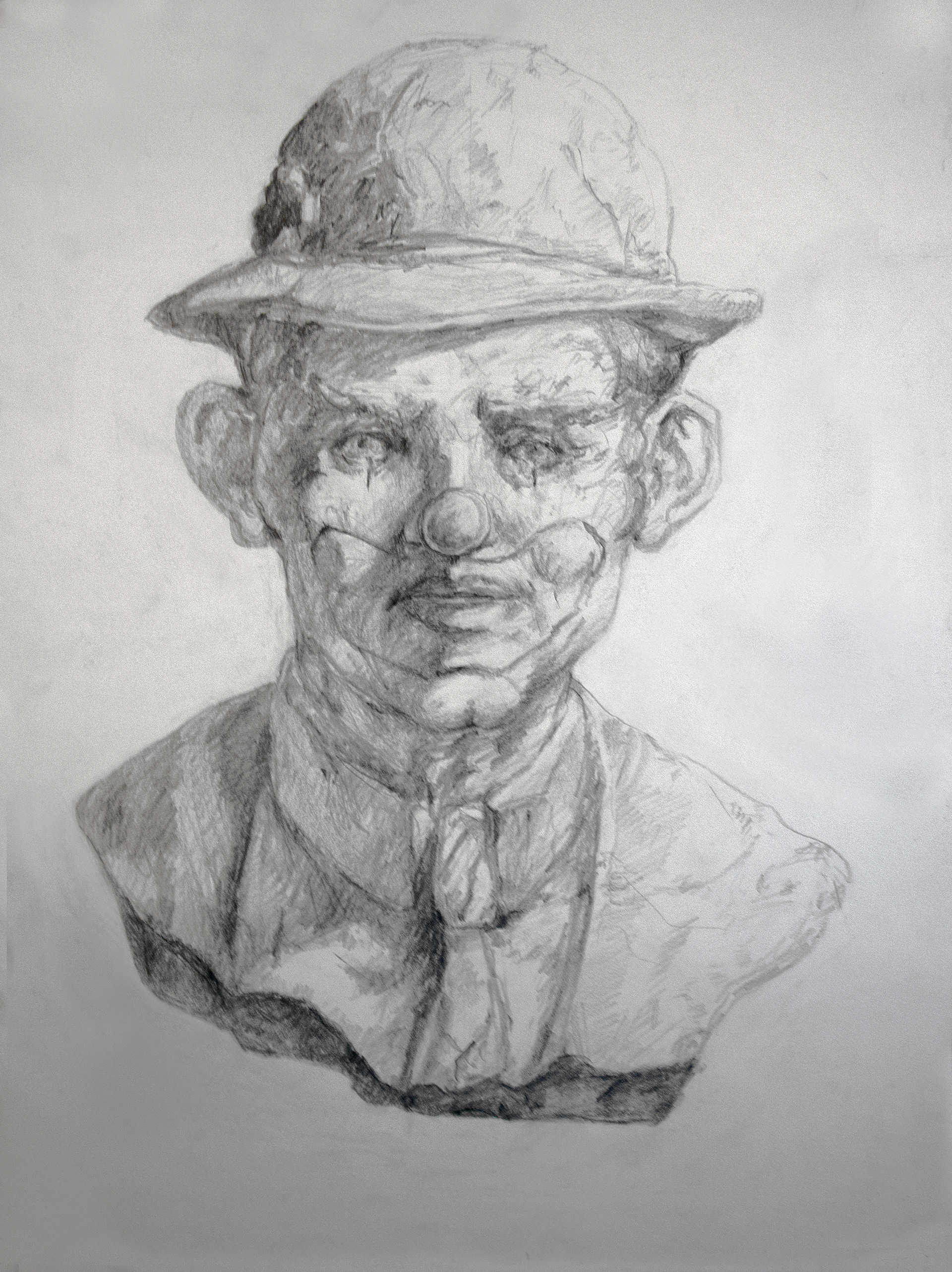 Clown Bust, 2019, graphite on paper, 18" x 24"