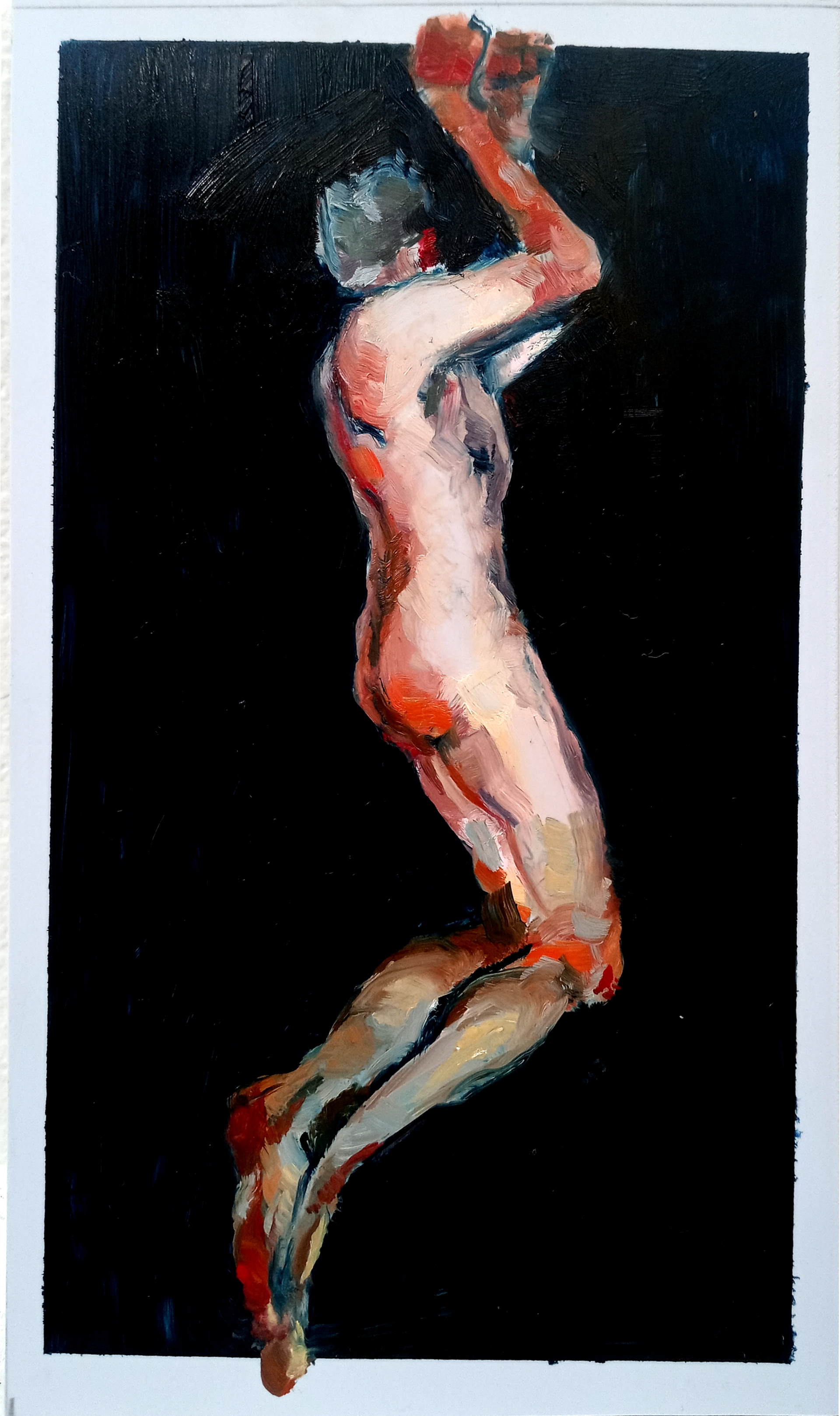 Figure study, oil on linoleum, 4" x 7", 2021
