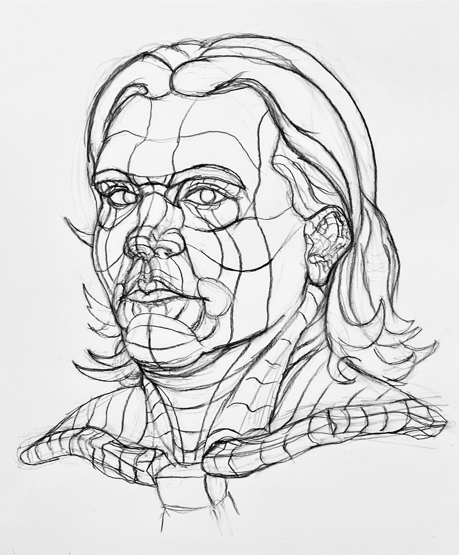 Self Portrait, Charcoal on 90 lb drawing paper, 18x24"