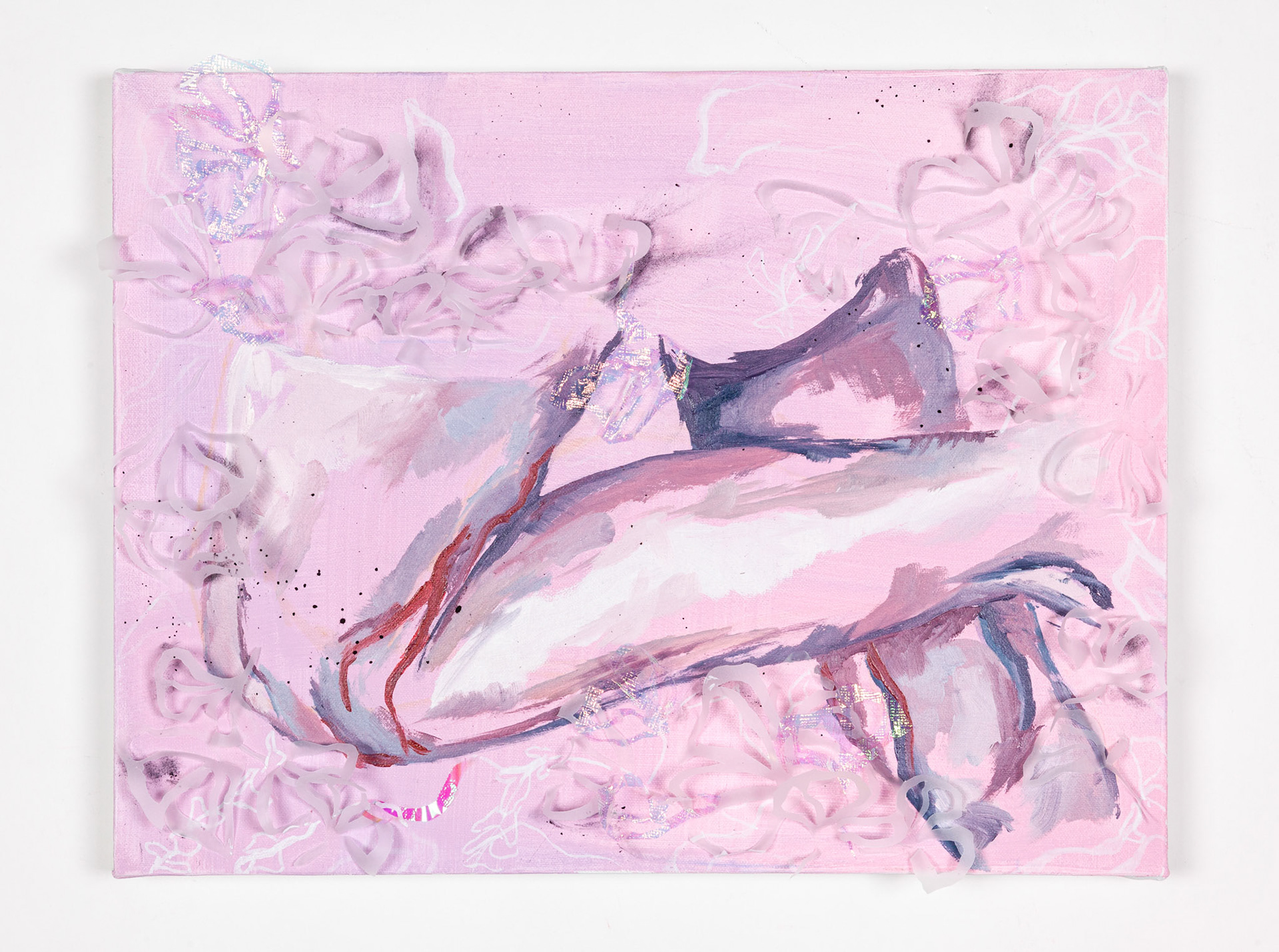 Growing Pains 2, Oil, Acrylic, Cellophane, Paper, and Charcoal on Canvas, 24 x 30 inches